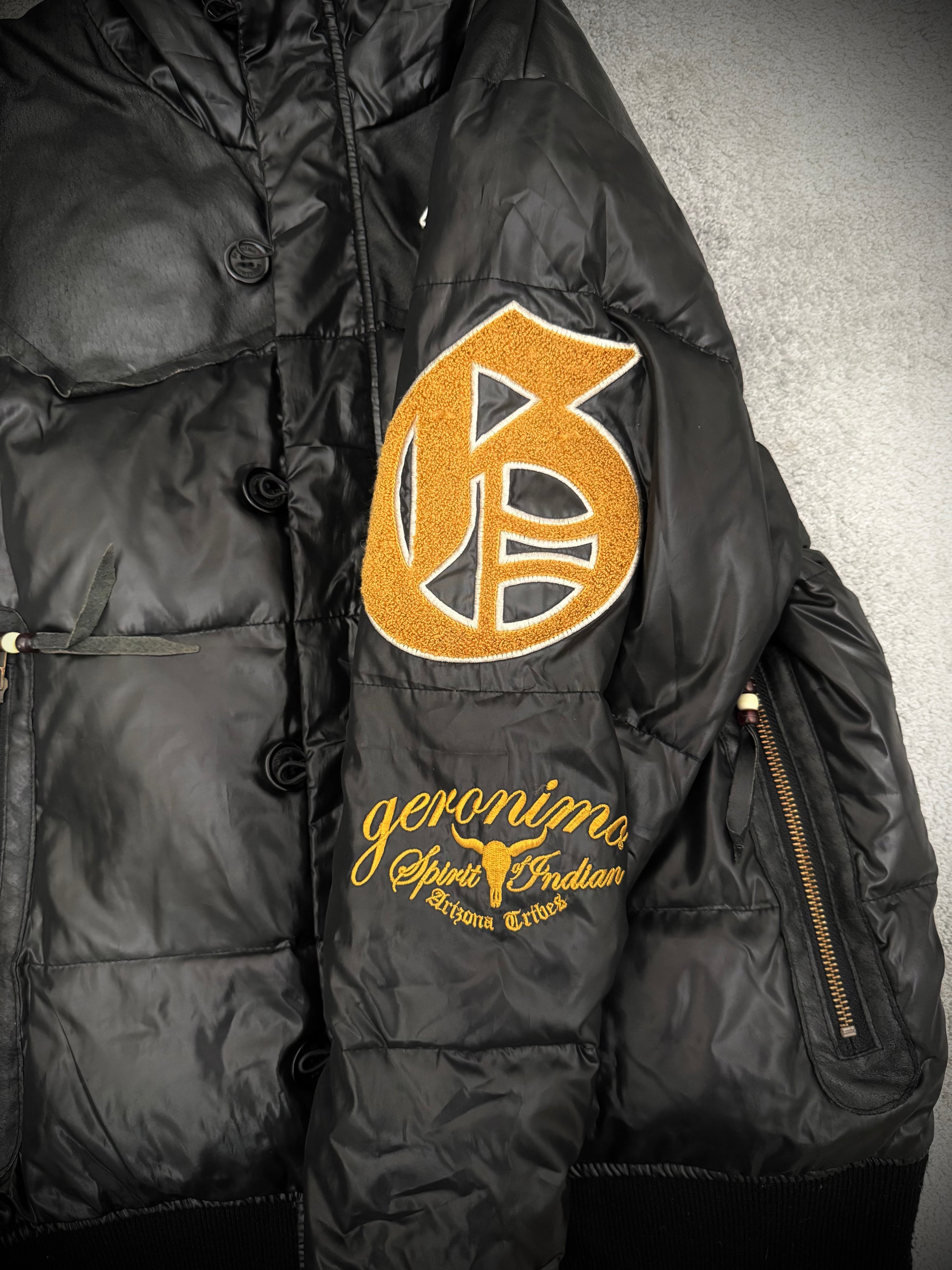 Geronimo patched leather hardware puffer jacket