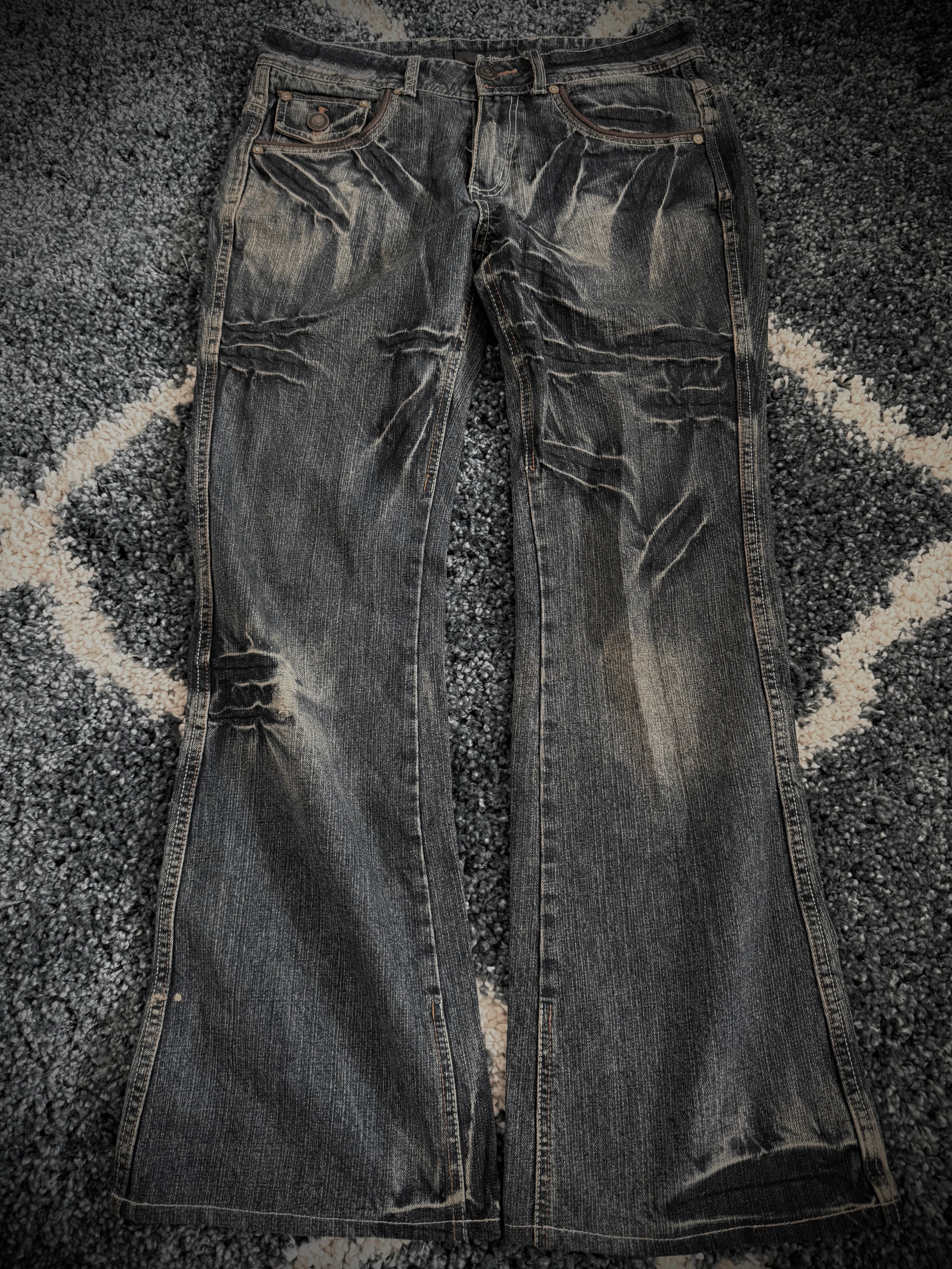 Indecent phantom leather details flared denim
