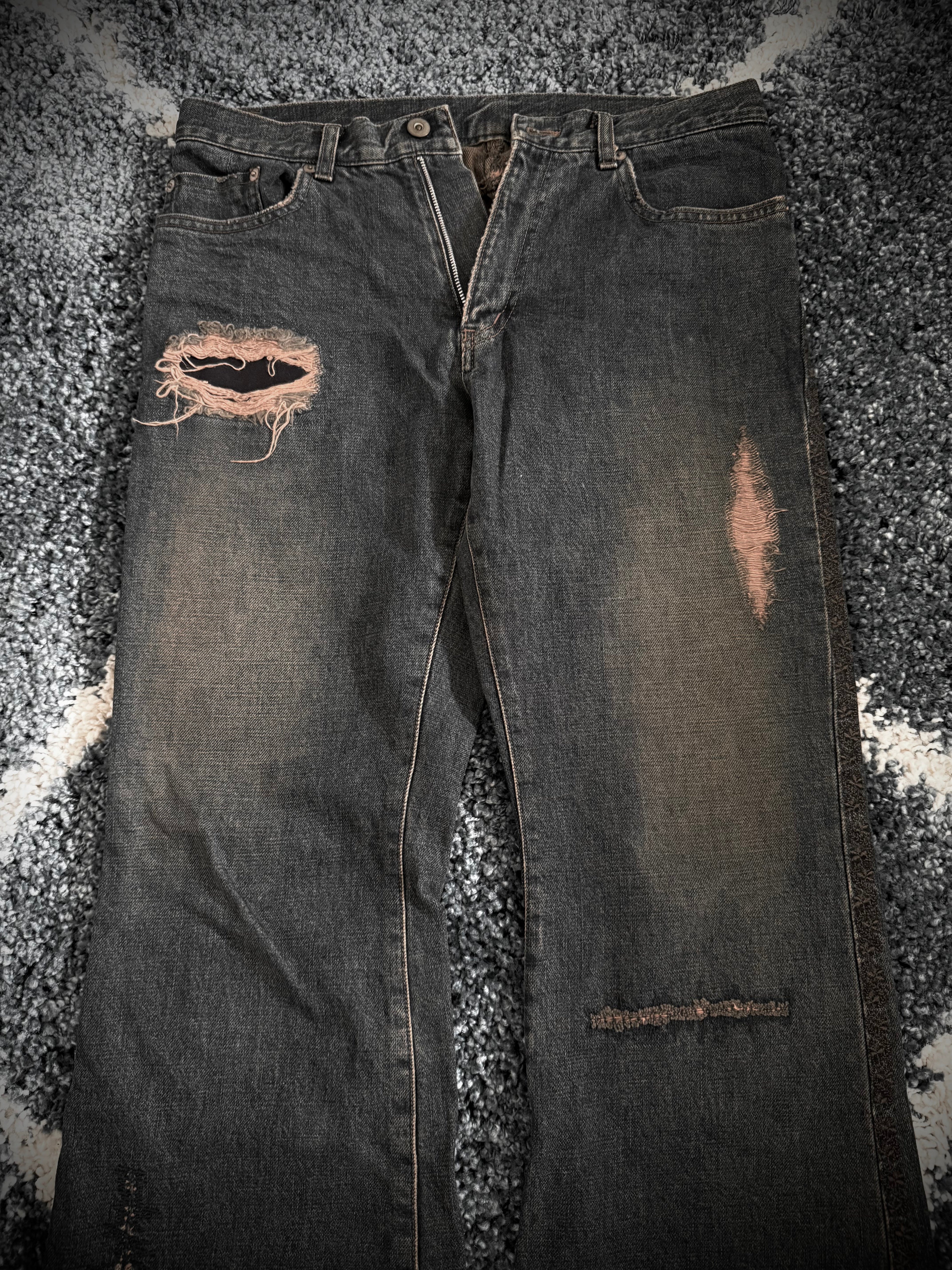 Comme ca men distressed backstripe flared denim