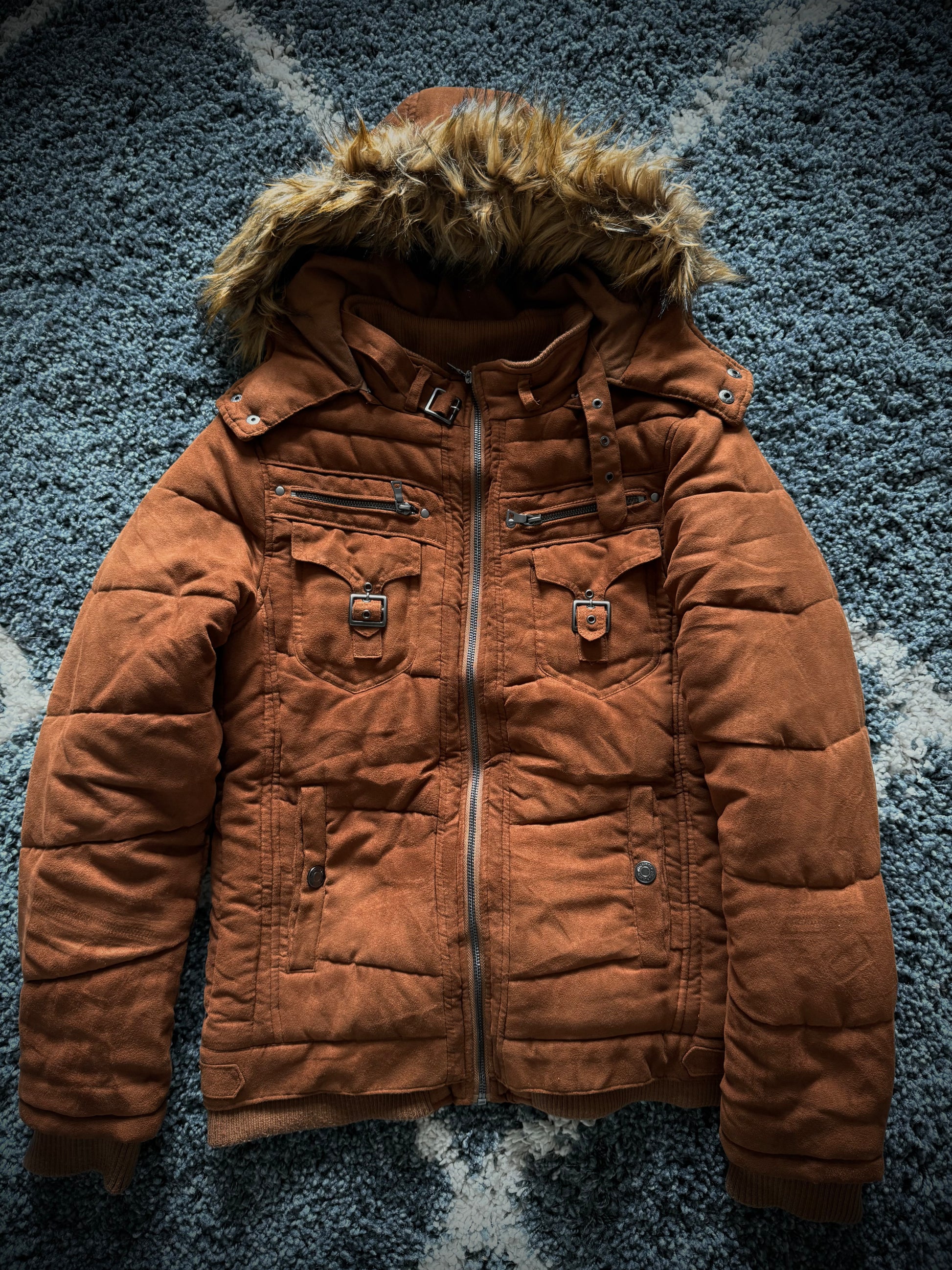 In the attic detachable hood fur puffer jacket