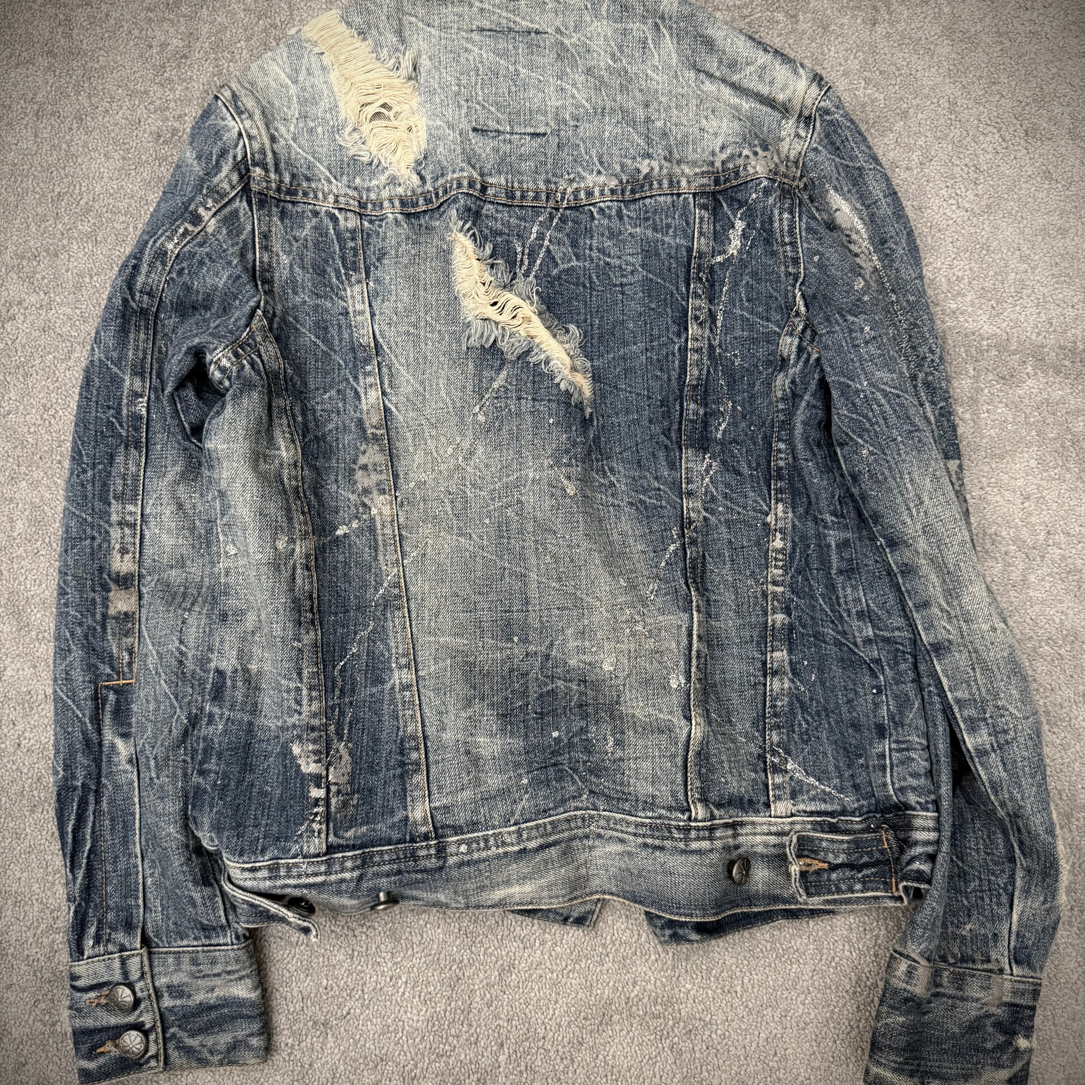 Midas glitter splatterd button up denim distressed jacket