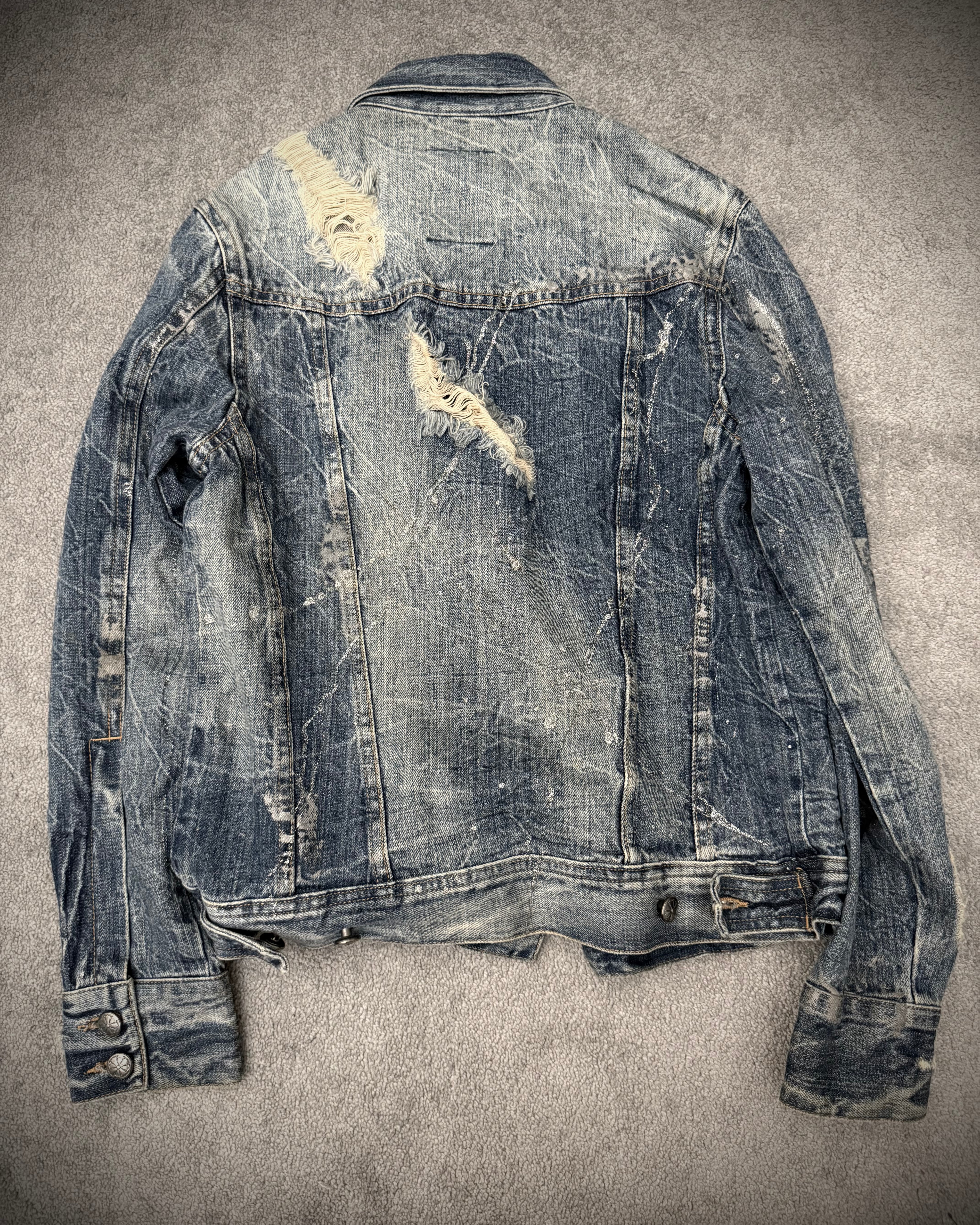 Midas glitter splatterd button up denim distressed jacket