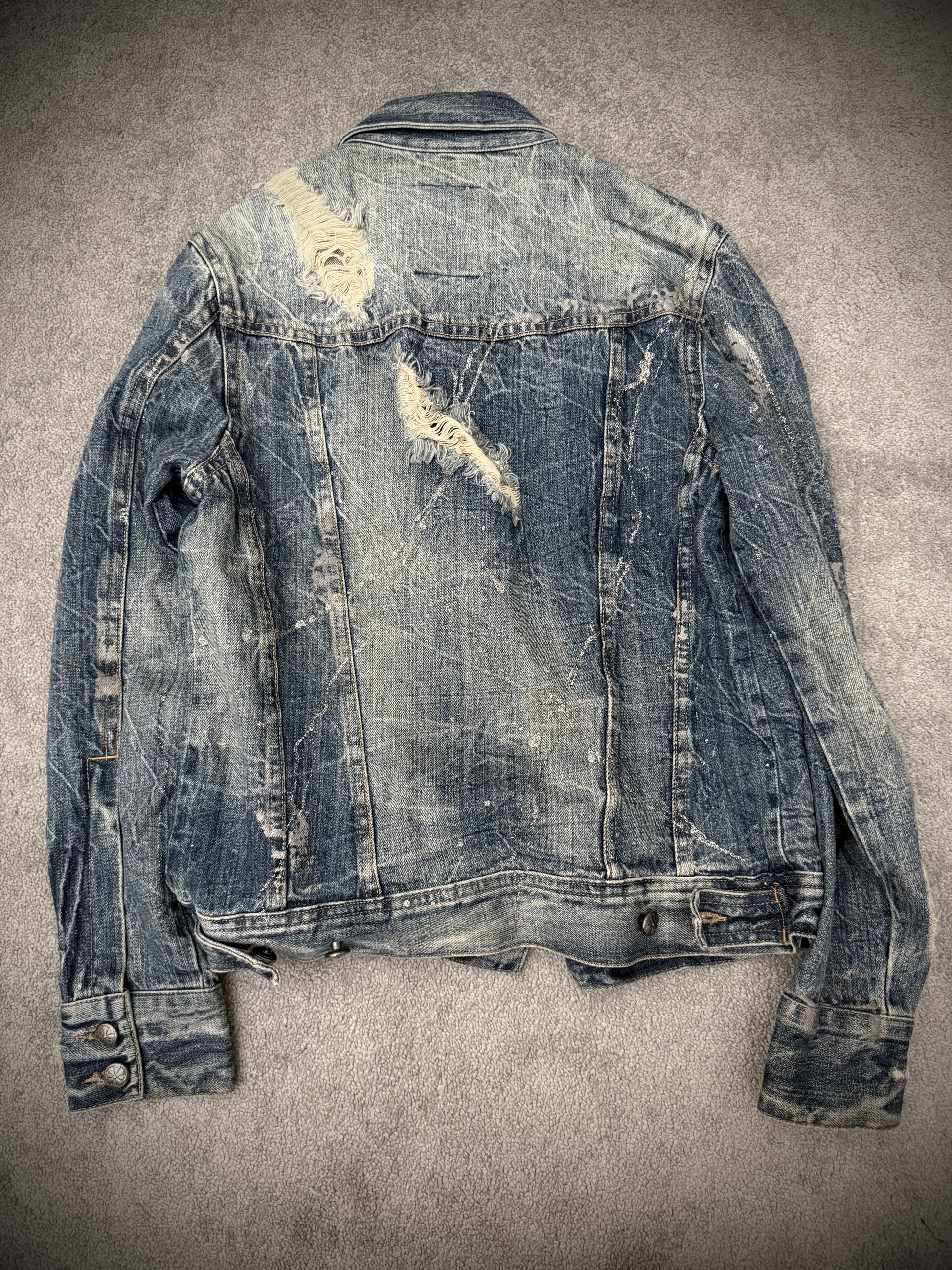 Midas glitter splatterd button up denim distressed jacket