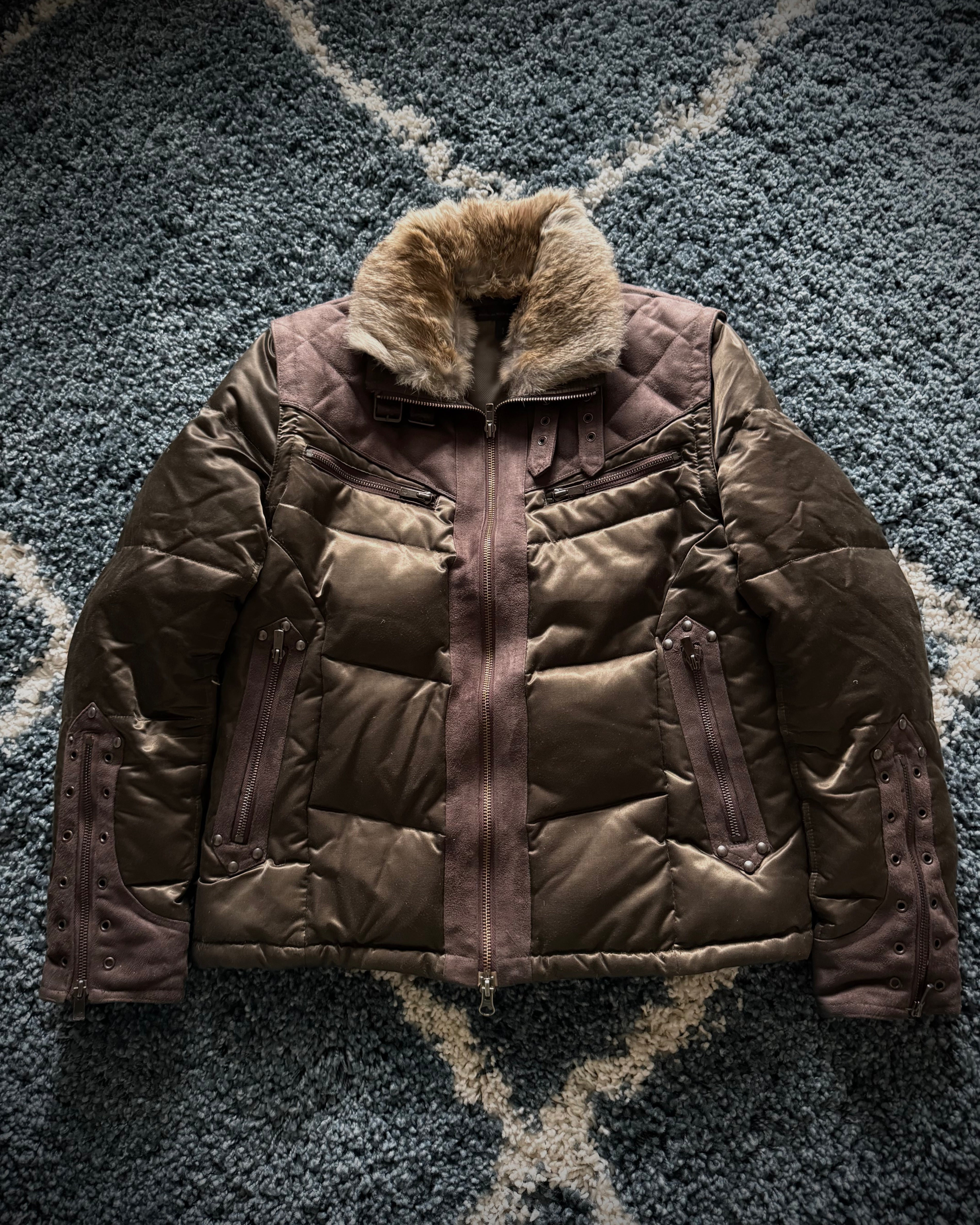 Schlussel convertible rabbit fur puffer jacket