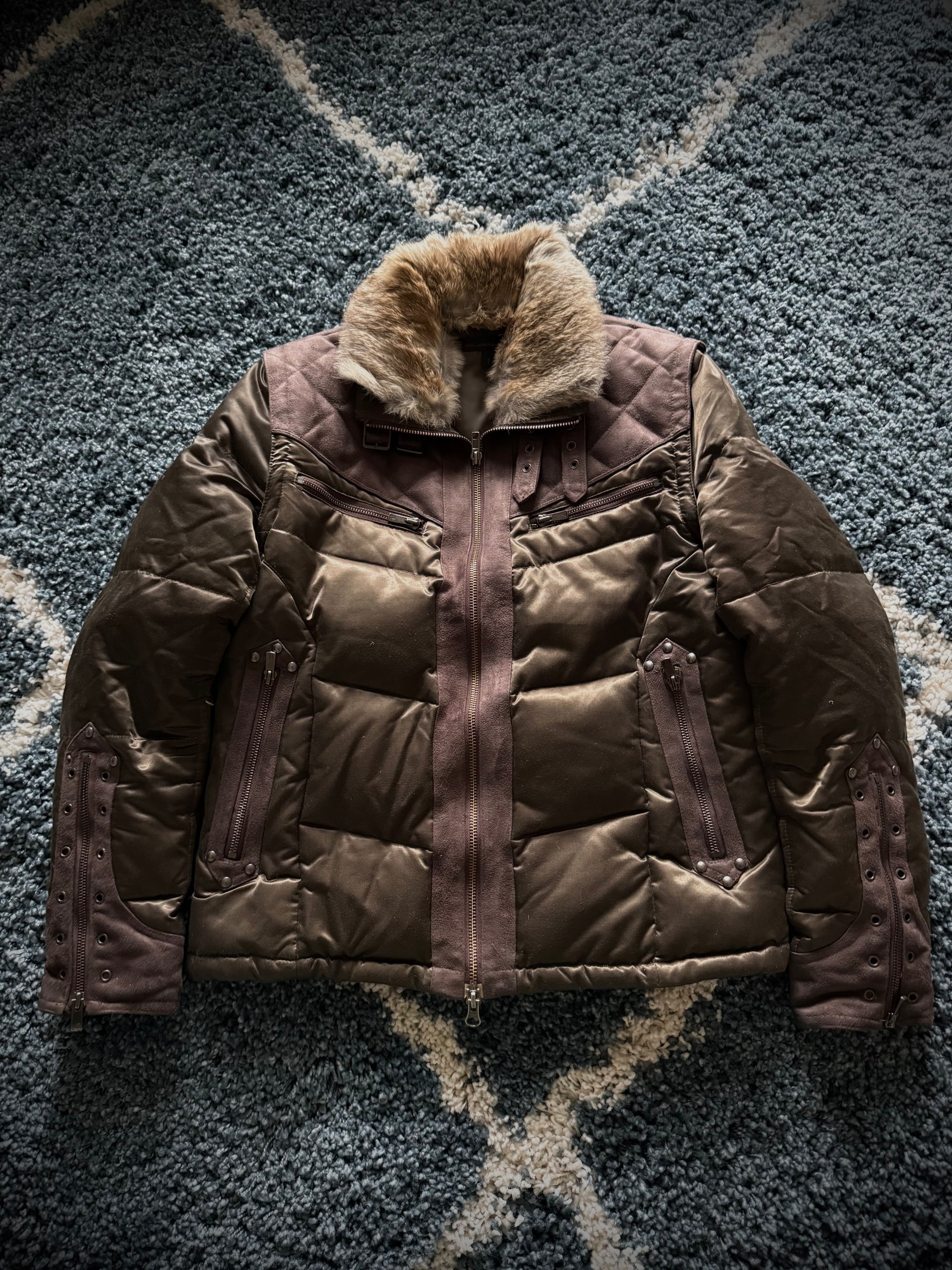 Schlussel convertible rabbit fur puffer jacket