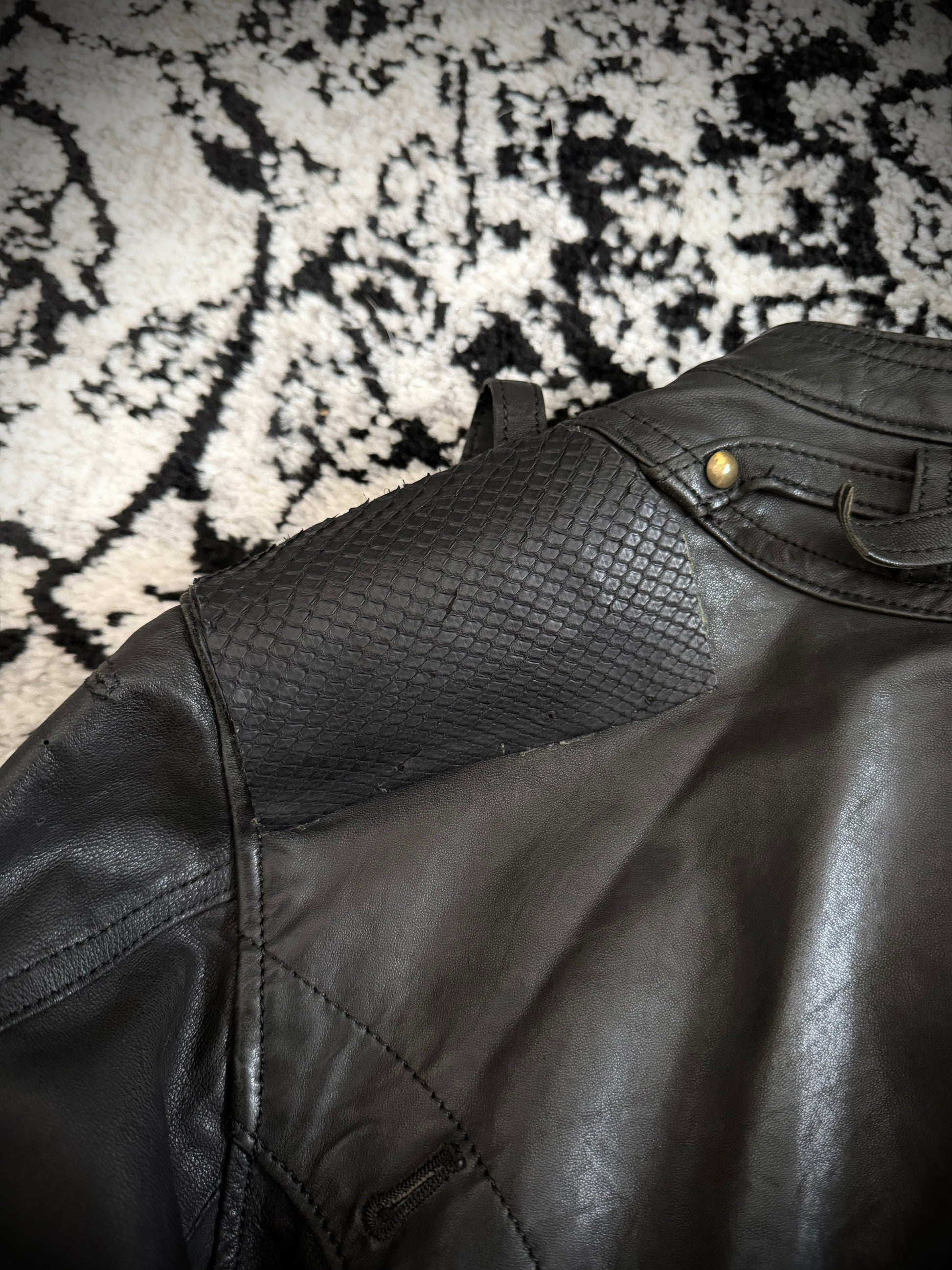 Share Spirit Snakeskin Reversed Gas Mask Leather Jacket