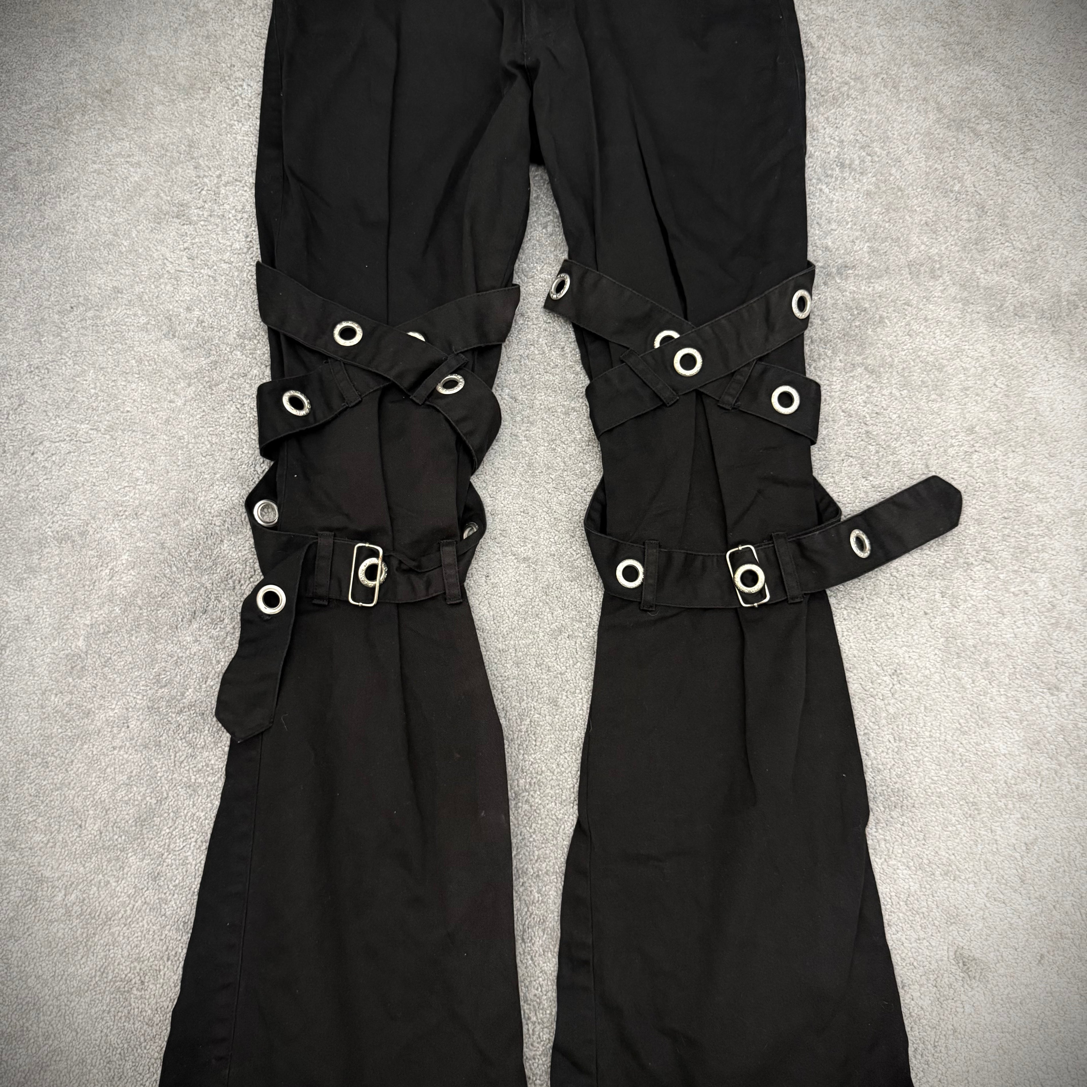 M Punk studded Red Cross Bondadge flared pants