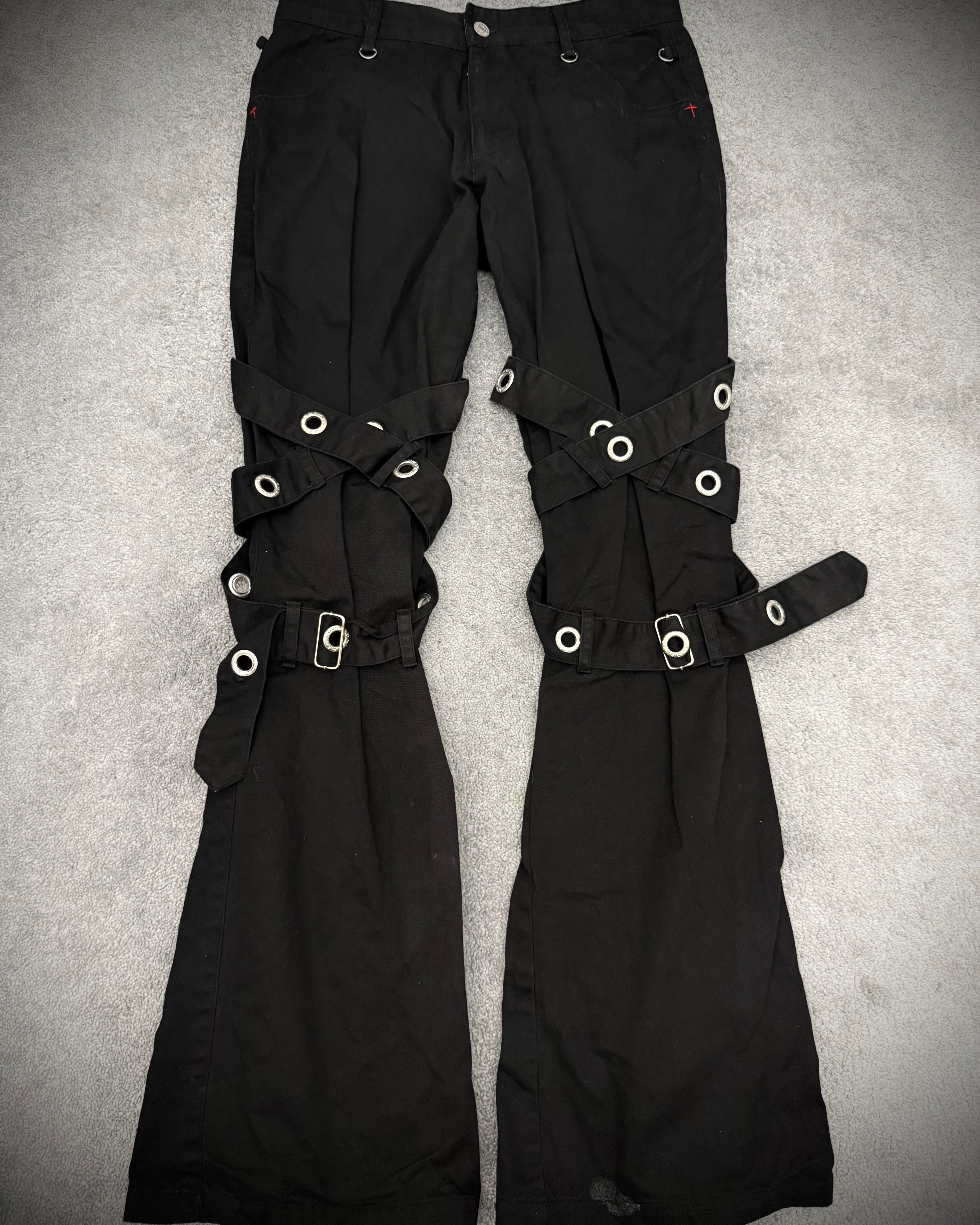 M Punk studded Red Cross Bondadge flared pants