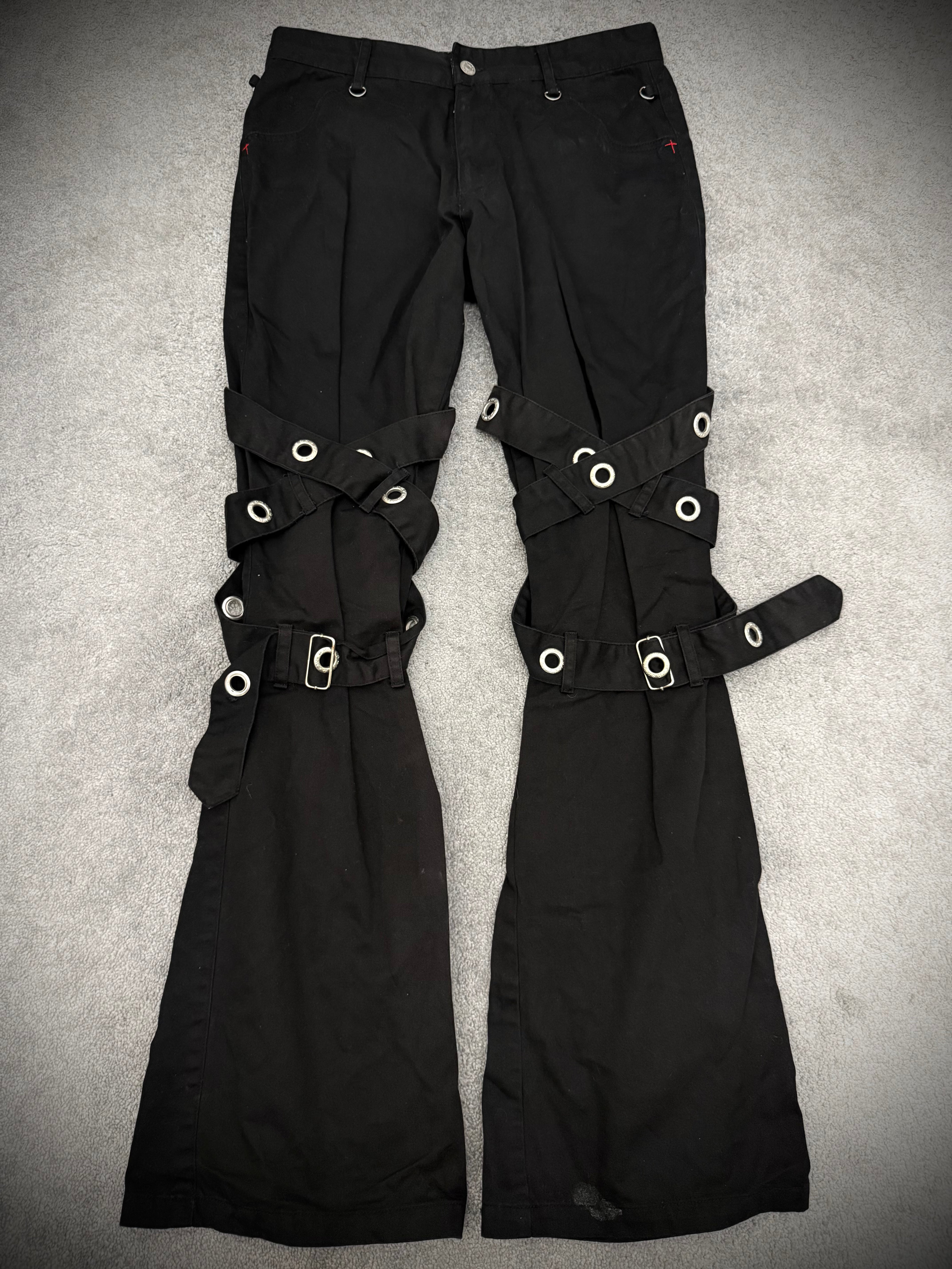 M Punk studded Red Cross Bondadge flared pants