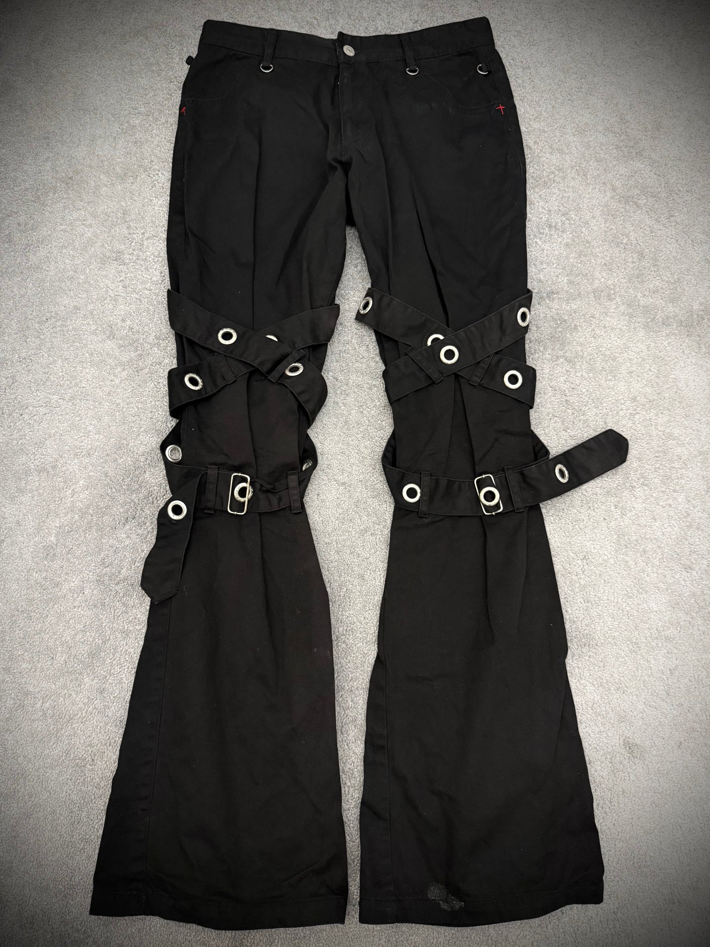 M Punk studded Red Cross Bondadge flared pants