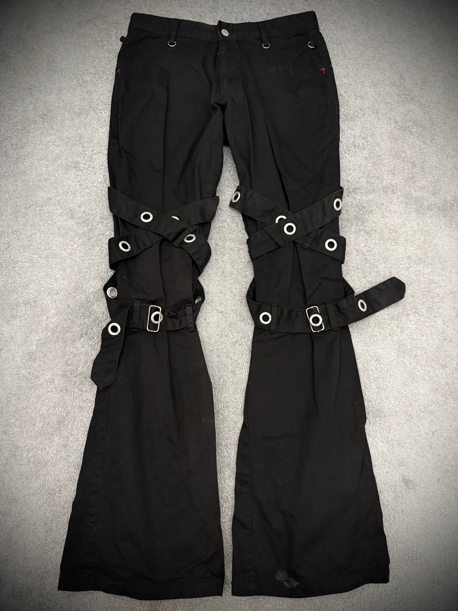 M Punk studded Red Cross Bondadge flared pants