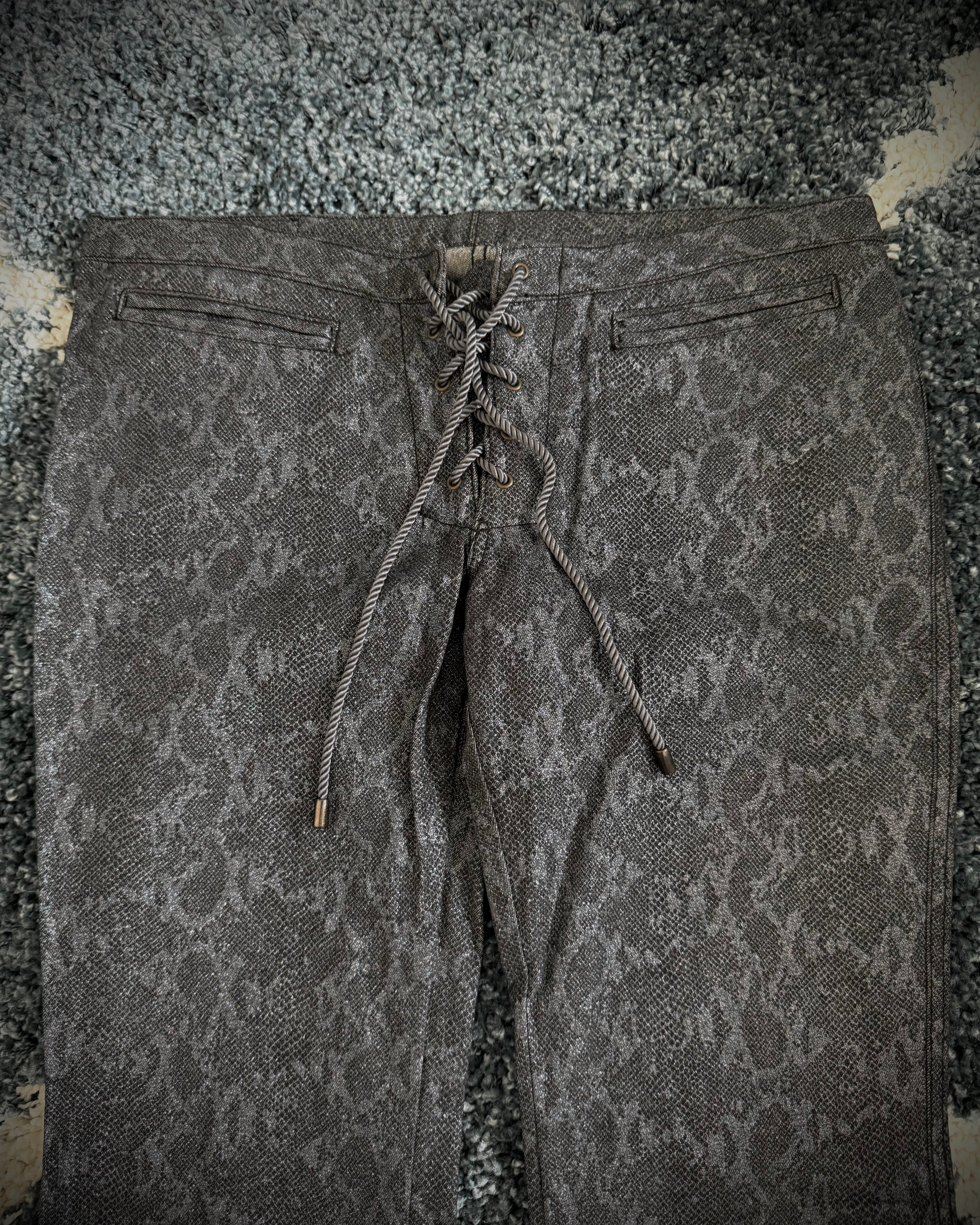 ROCK shiny laced up snakeskin flares