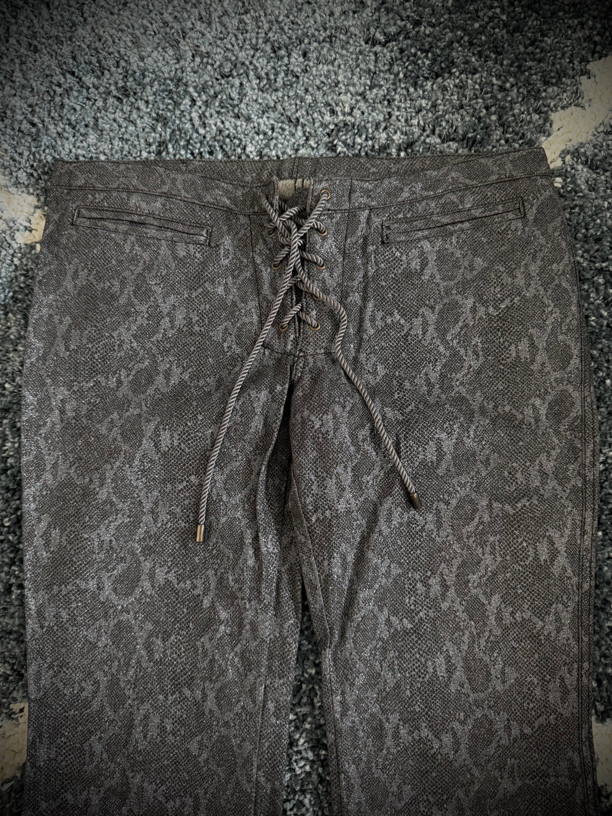 ROCK shiny laced up snakeskin flares