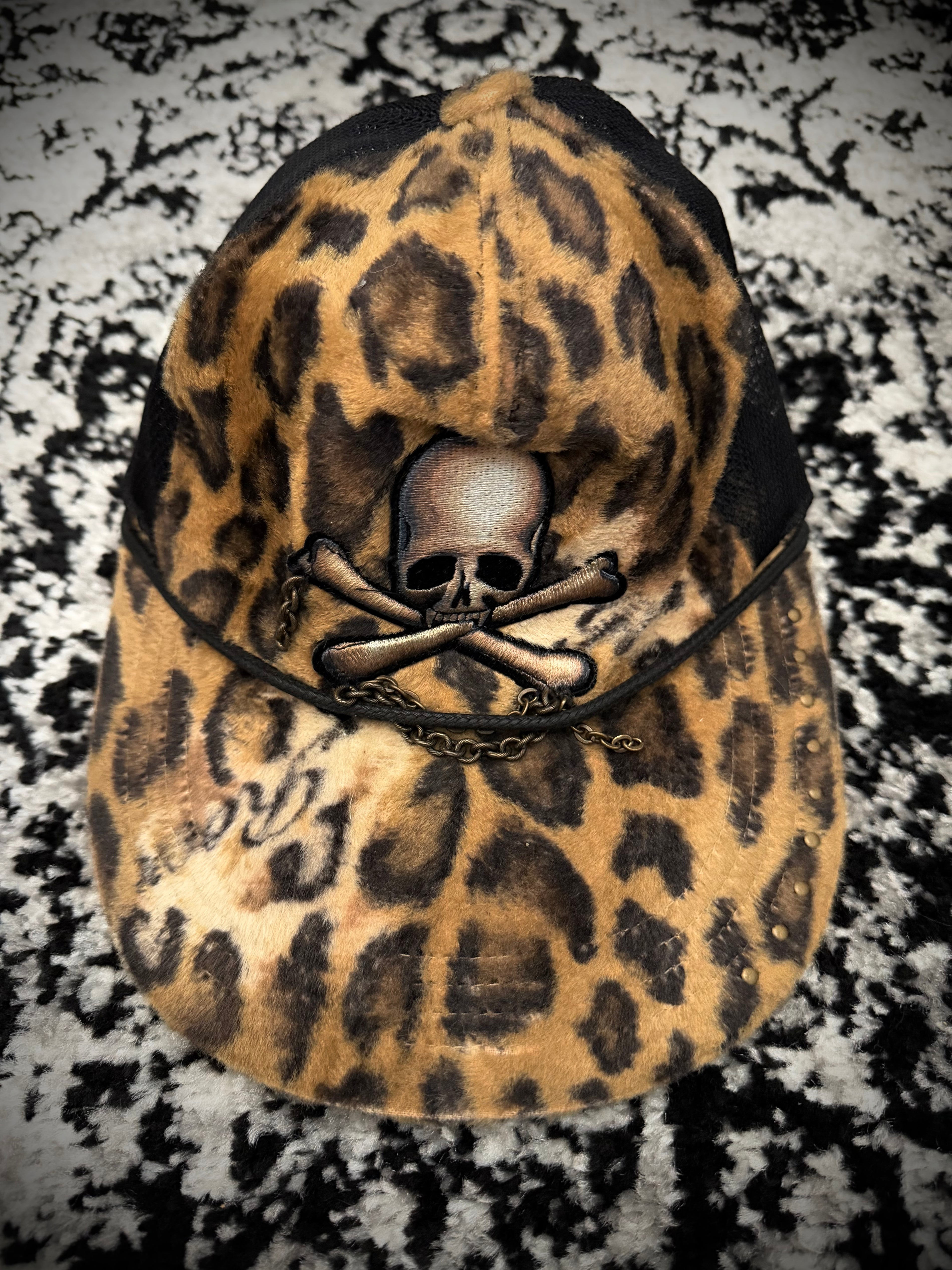 Roen Chained Leopard Fur Trucker Cap