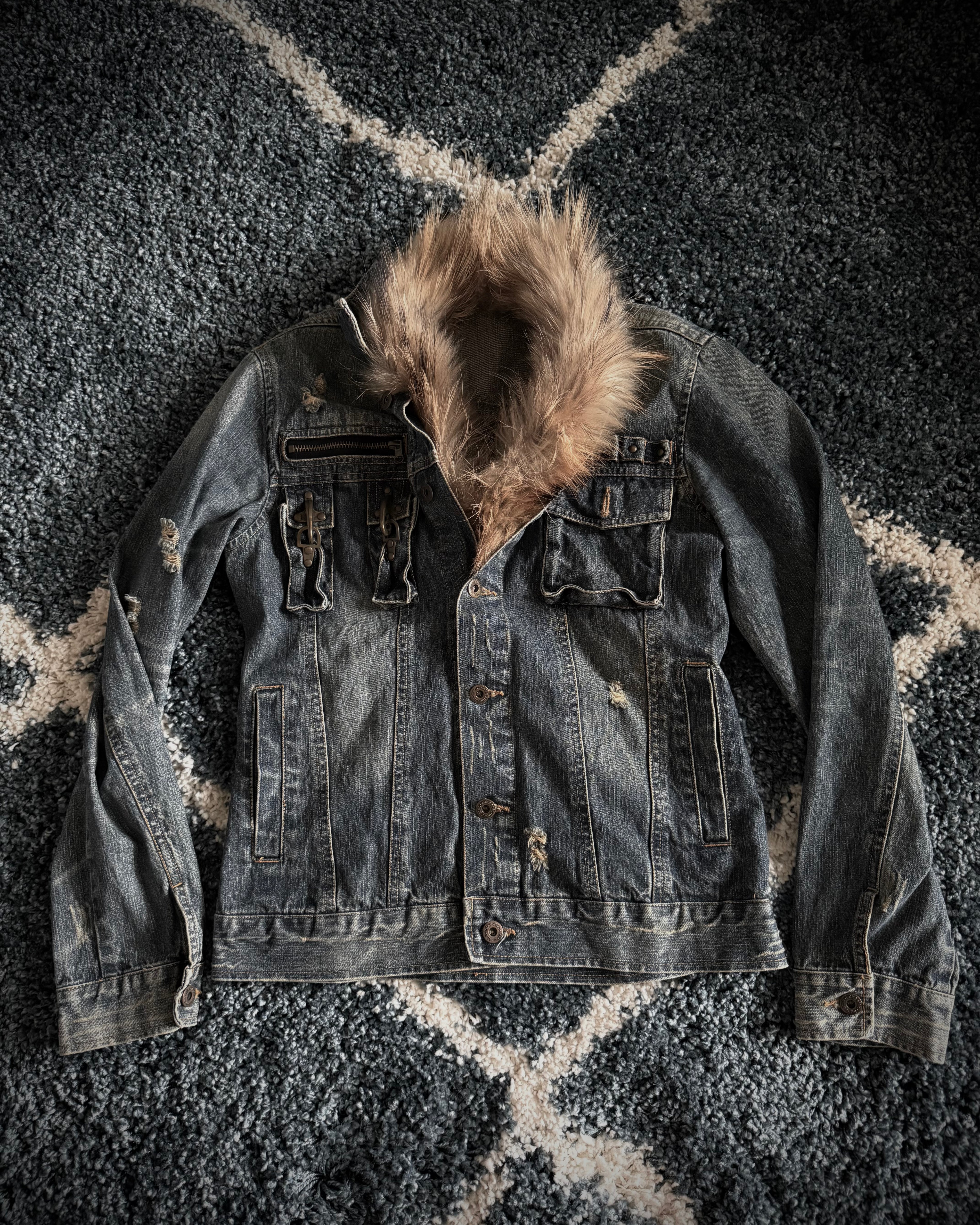 In the attic distressed fur jacket