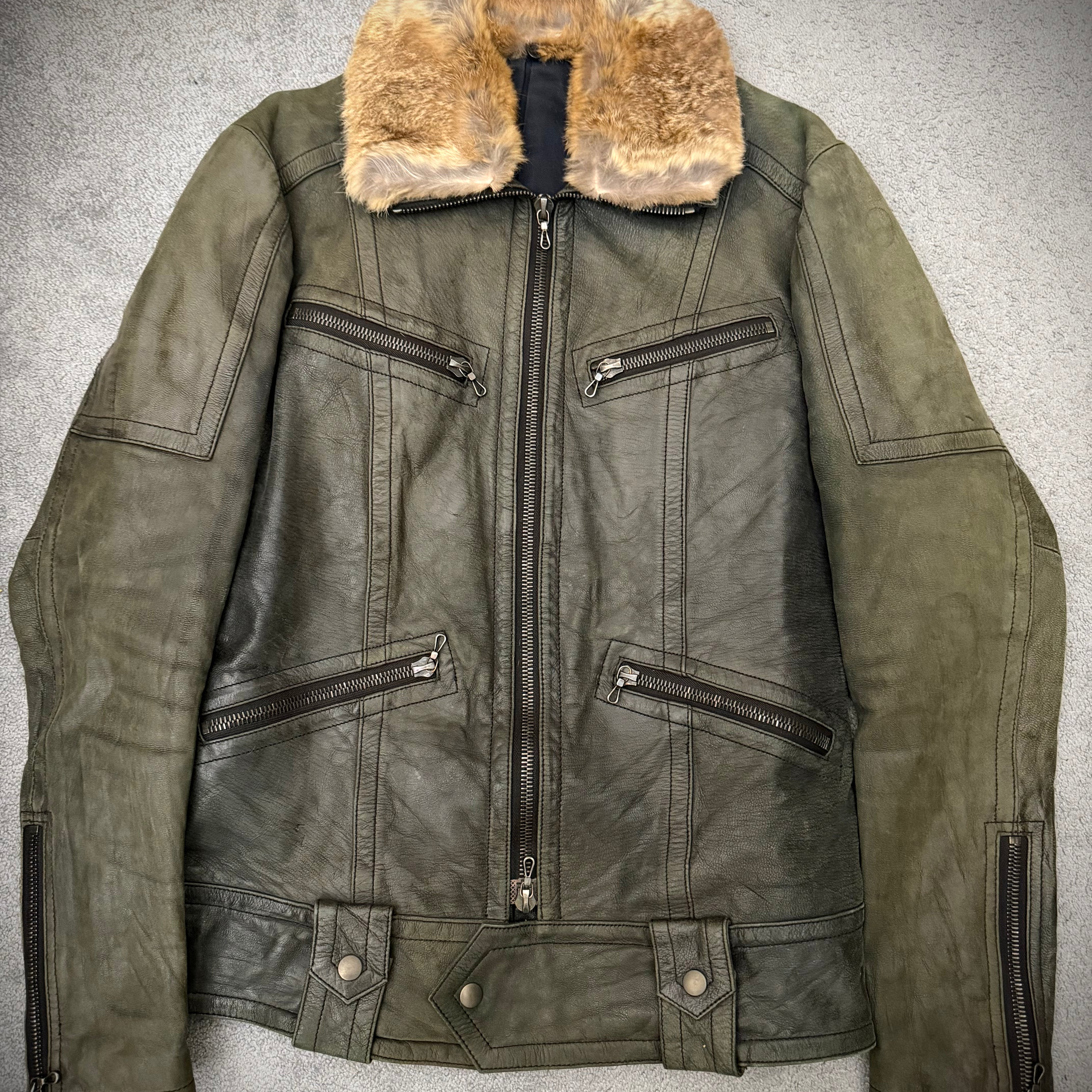 Shellac 00‘s Emerald Tank Rabbit Fur Leather Jacket