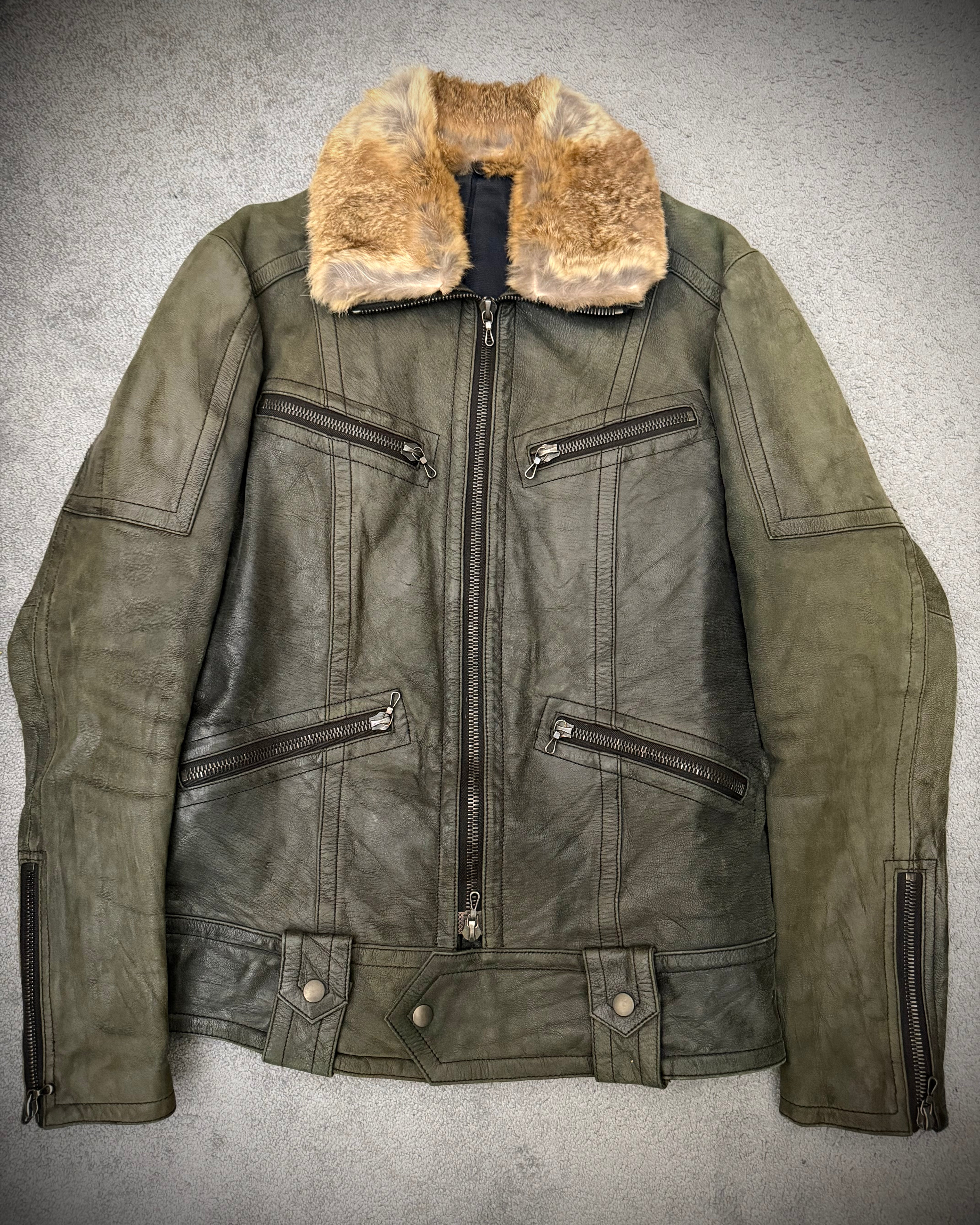 Shellac 00‘s Emerald Tank Rabbit Fur Leather Jacket