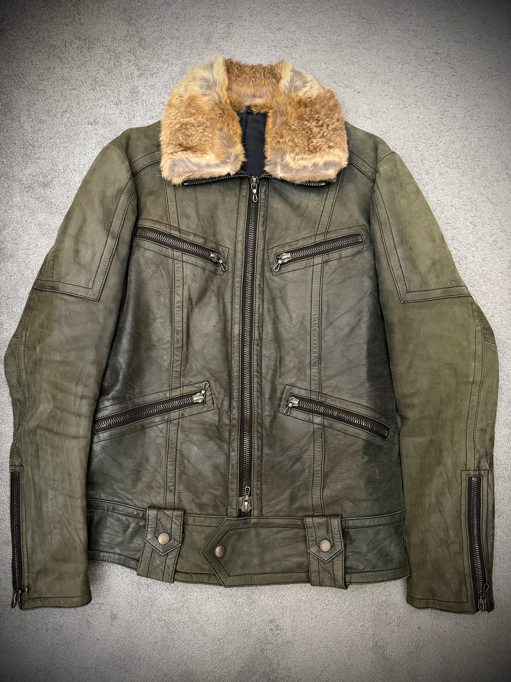 Shellac 00's Emerald Tank Rabbit Fur Leather Jacket – wintexarchive