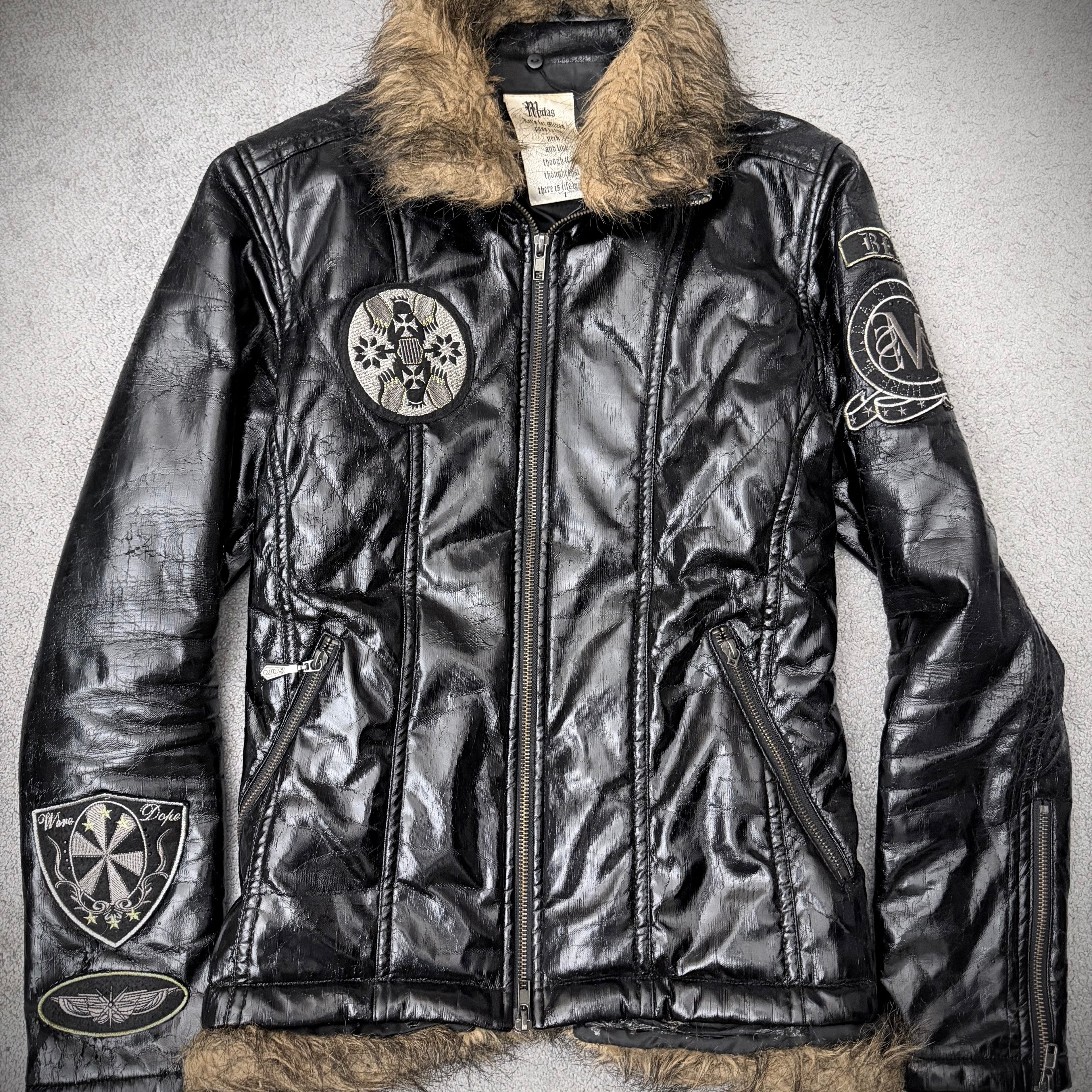 Midas Obsidian Patched Fur Jacket