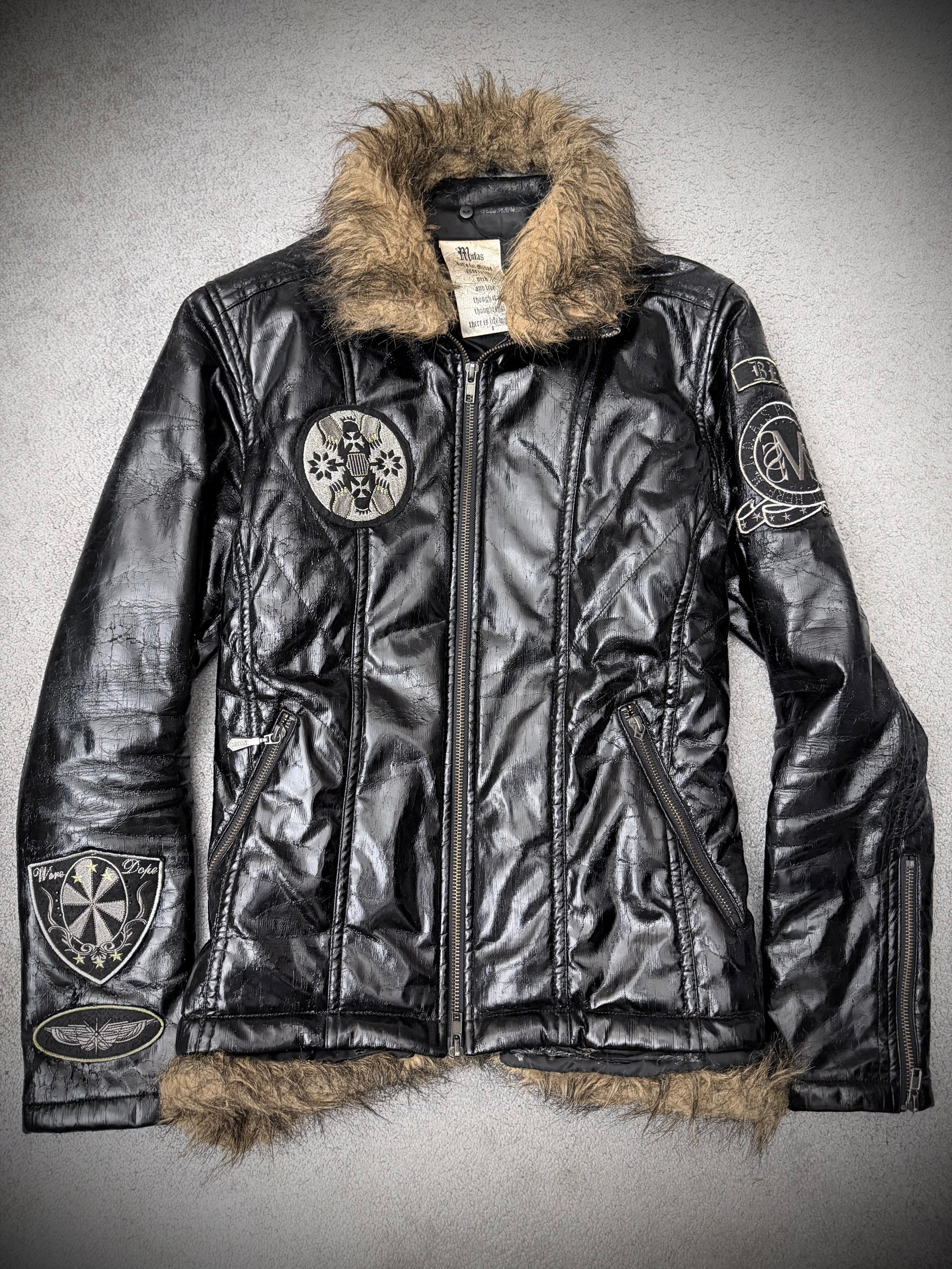 Midas Obsidian Patched Fur Jacket