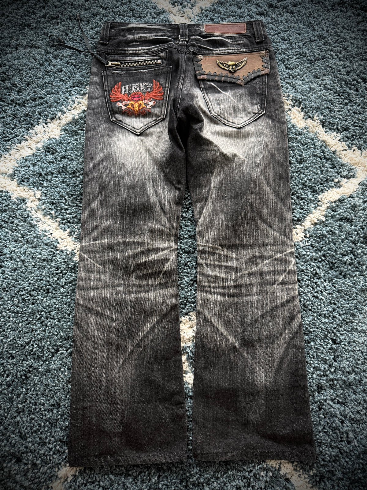 Husky Metal Eagle Distressed Flared Pants