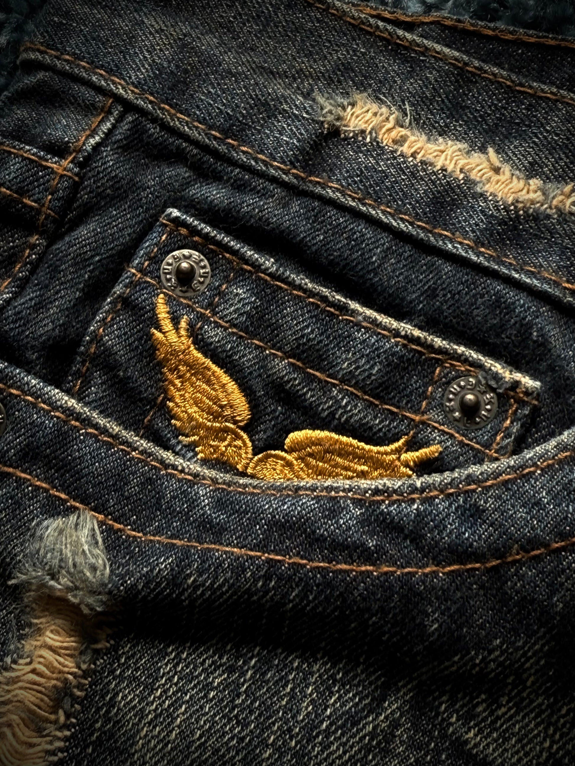 K.U.I Distressed honeycomb flared jeans
