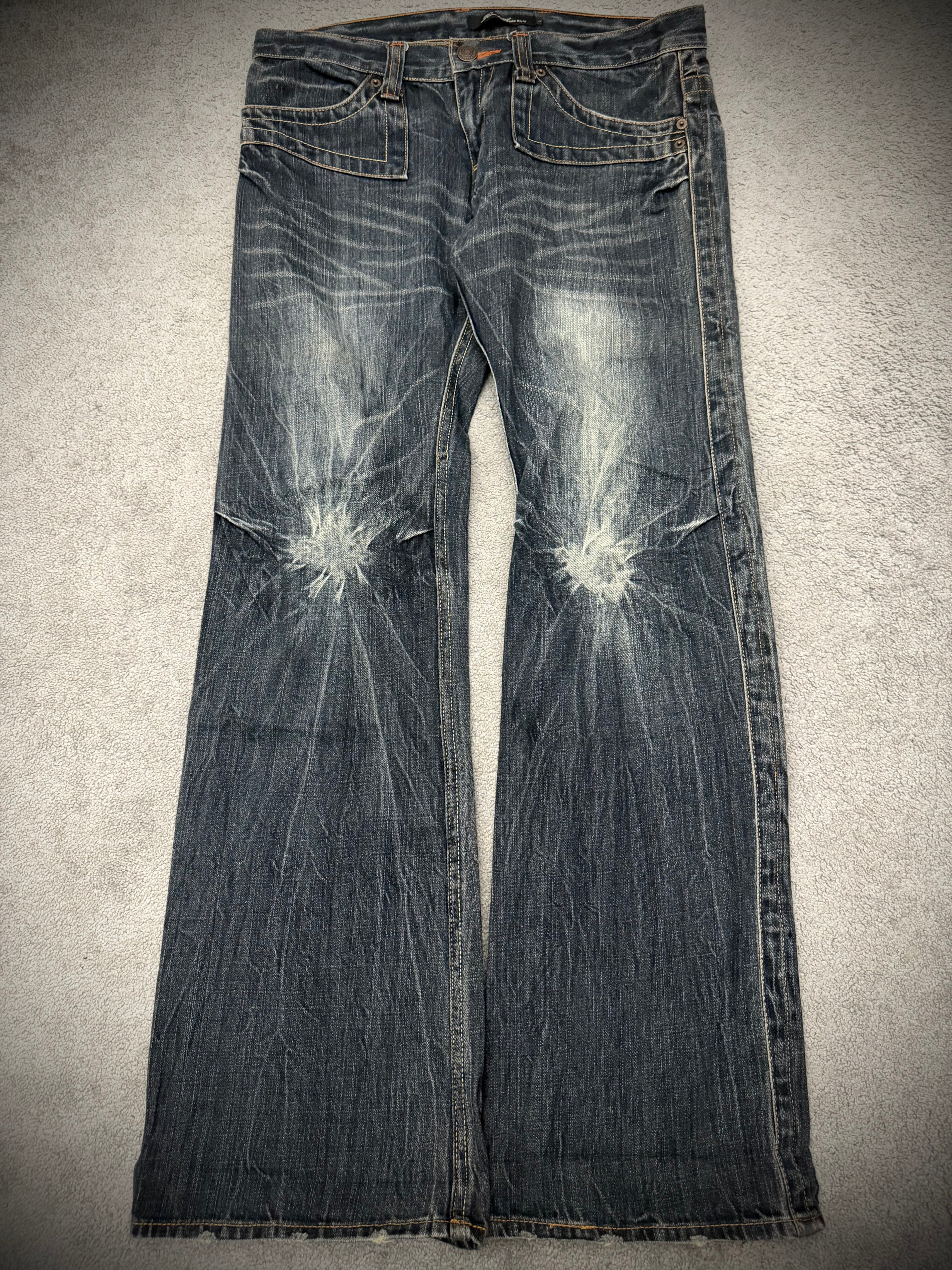 Root Flap Pocket Slashed Knee Flared Pants