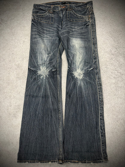 Root Flap Pocket Slashed Knee Flared Pants