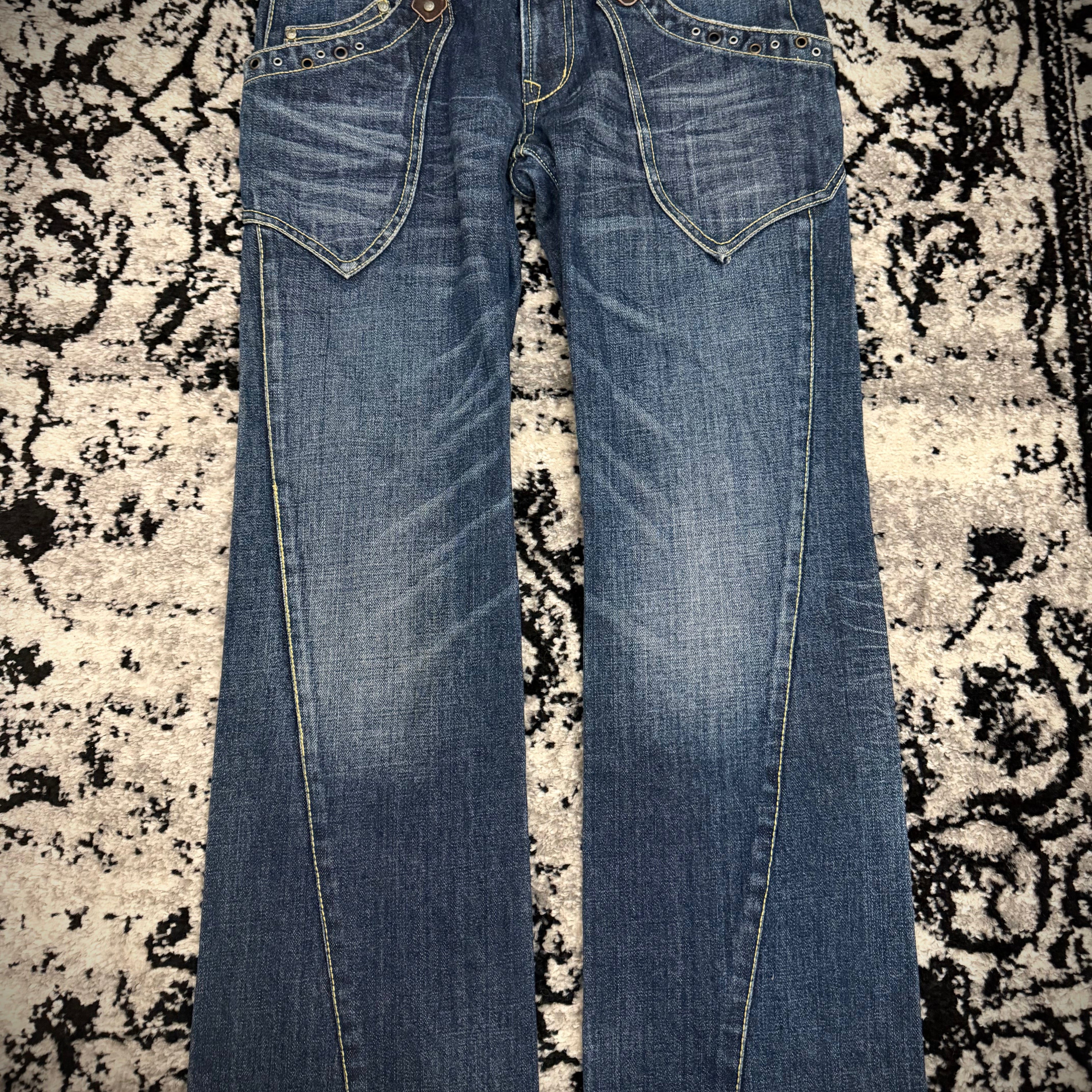 Nicole Club Studded Spiral Flap Pockets Flared Pants