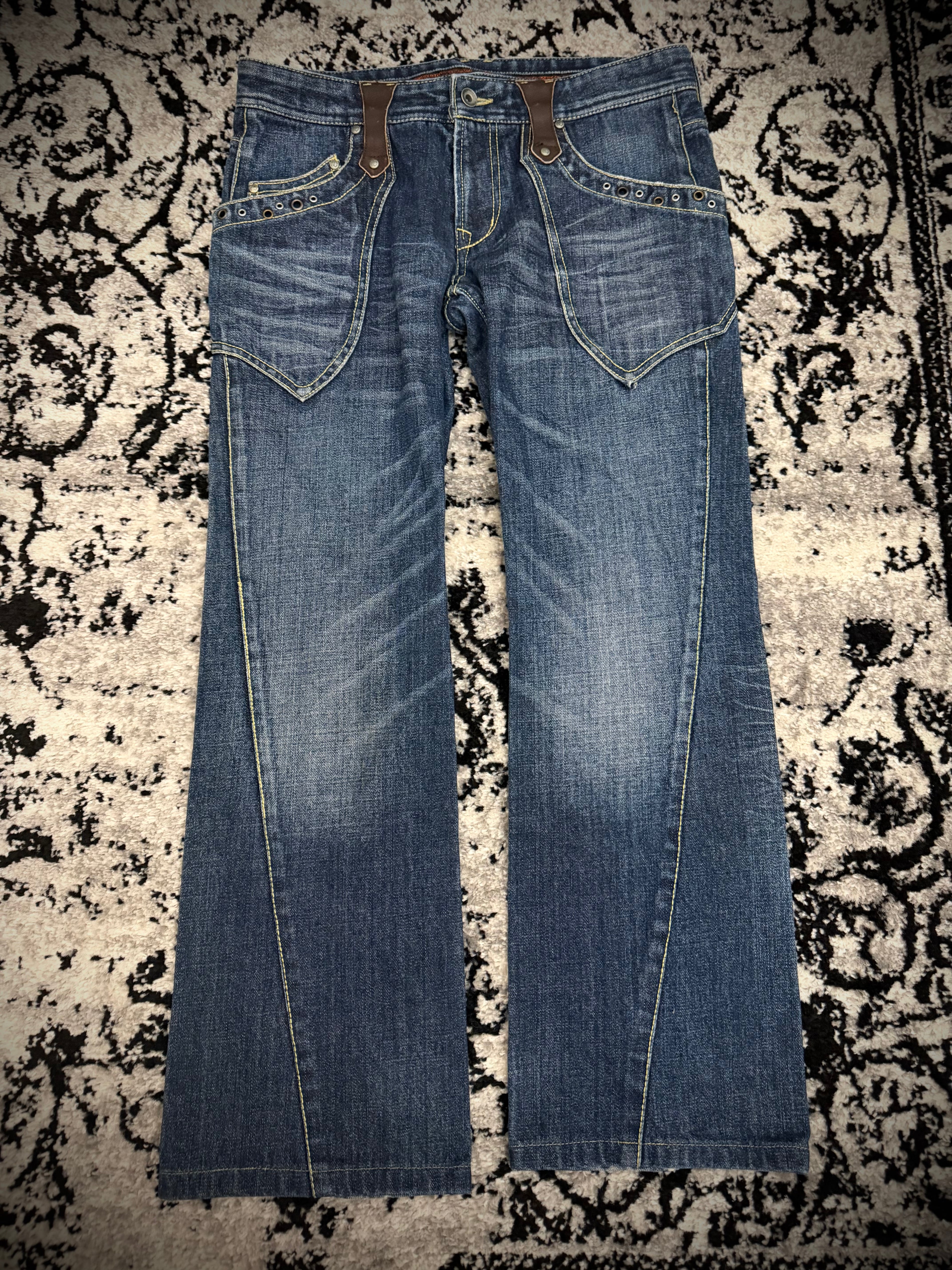 Nicole Club Studded Spiral Flap Pockets Flared Pants