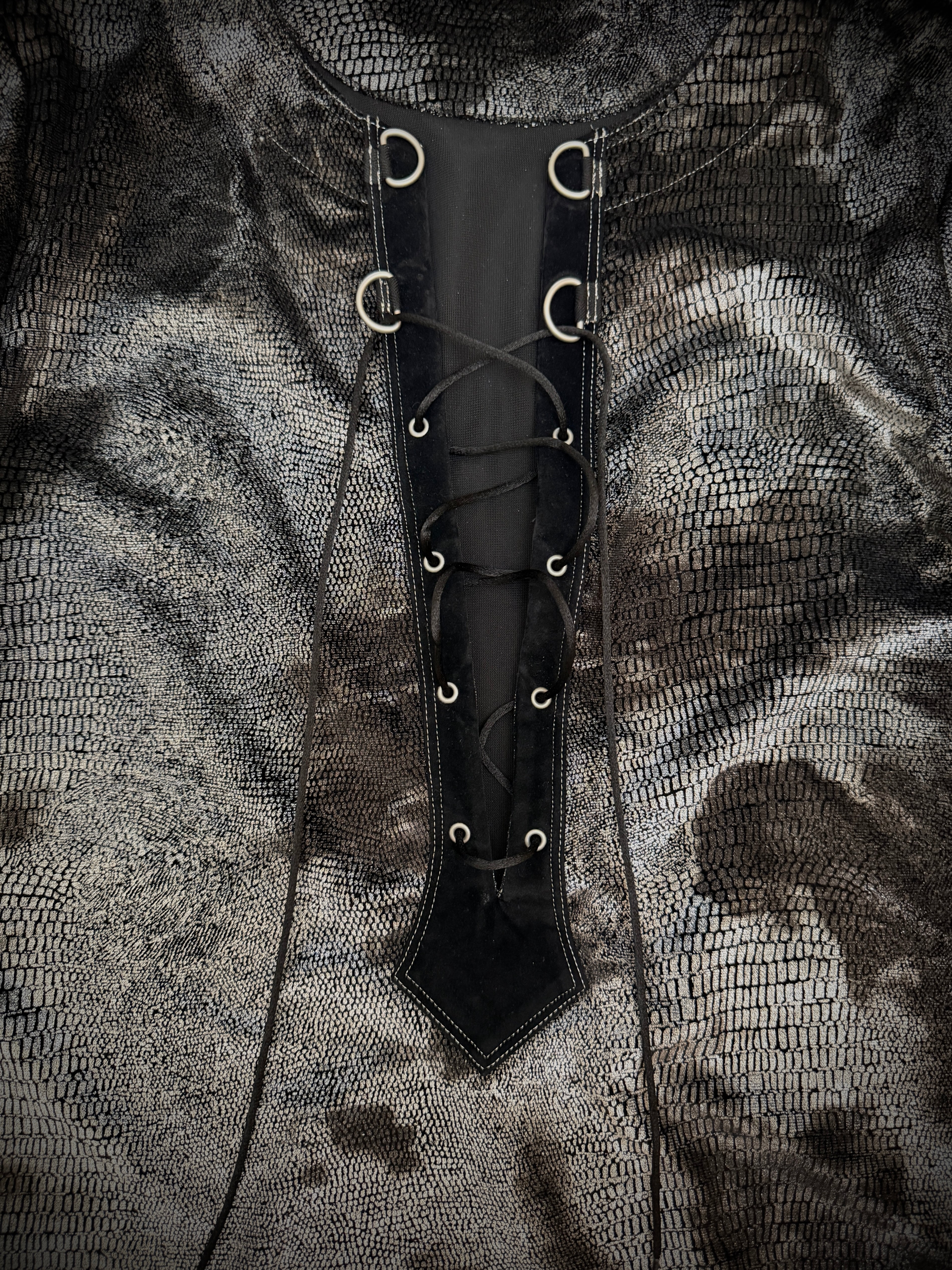 Tornado Mart Shiny Croc Micro Suede Laced Up Longsleeve