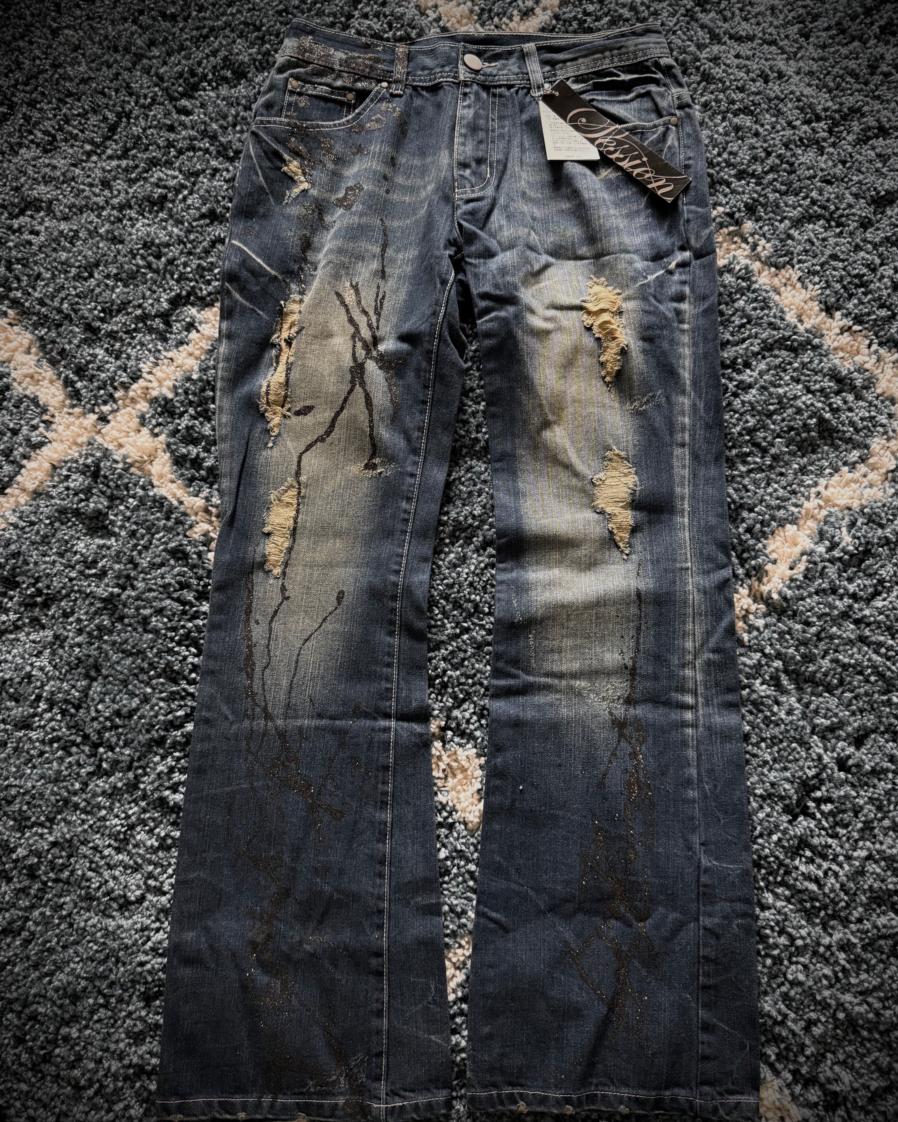 Nelson splattered glitter distressed flared jeans