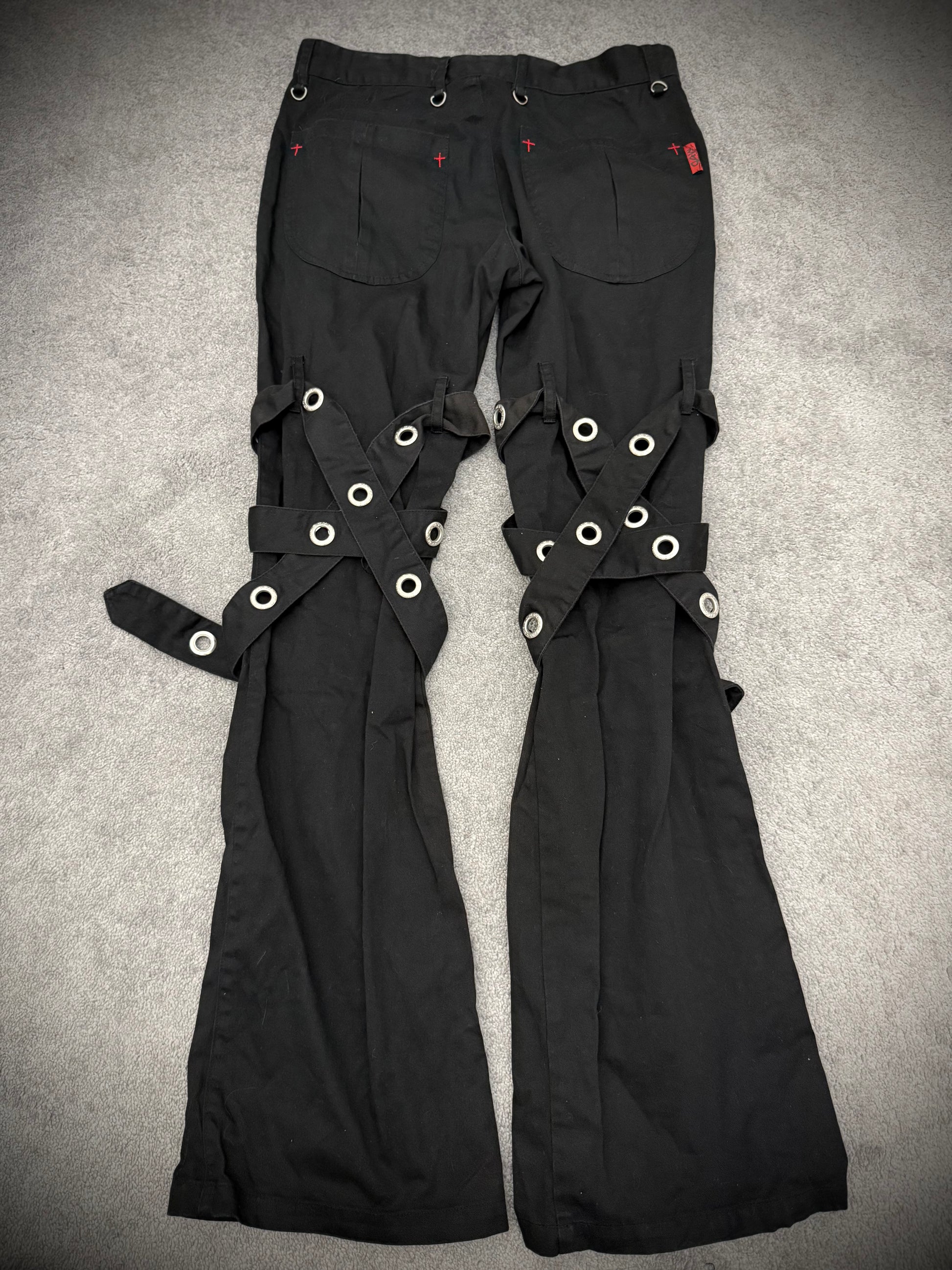 M Punk studded Red Cross Bondadge flared pants