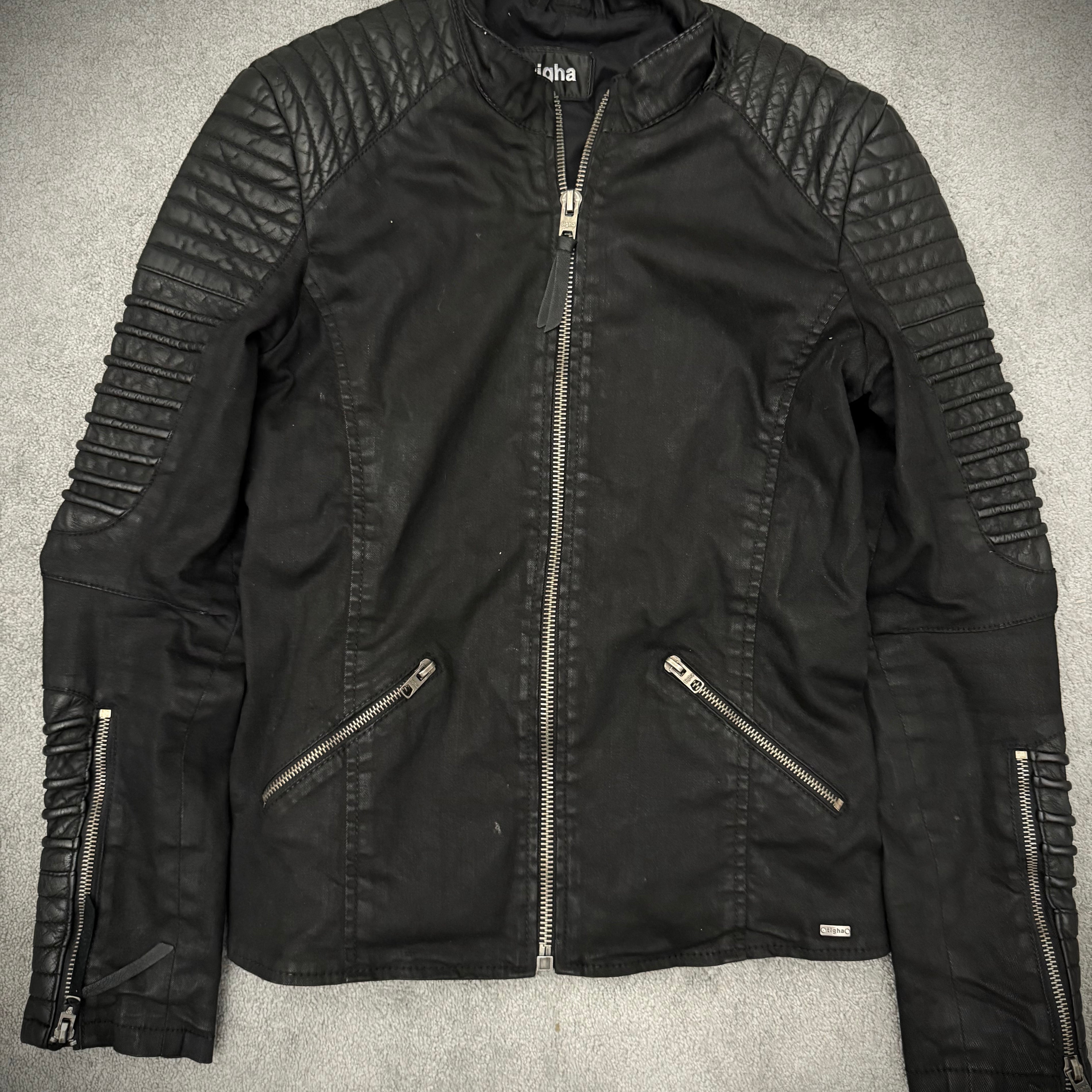 Tigha padded waxed denim leather jacket