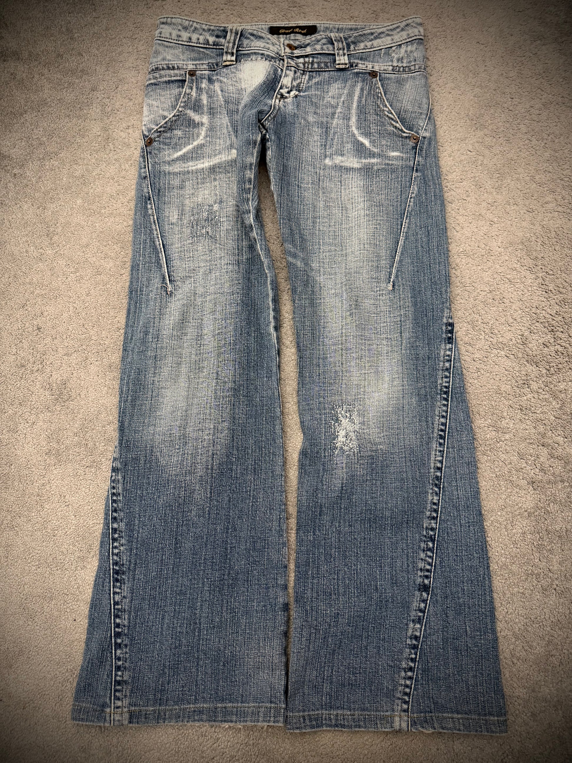 CamelR spiral micro distressed flared pants