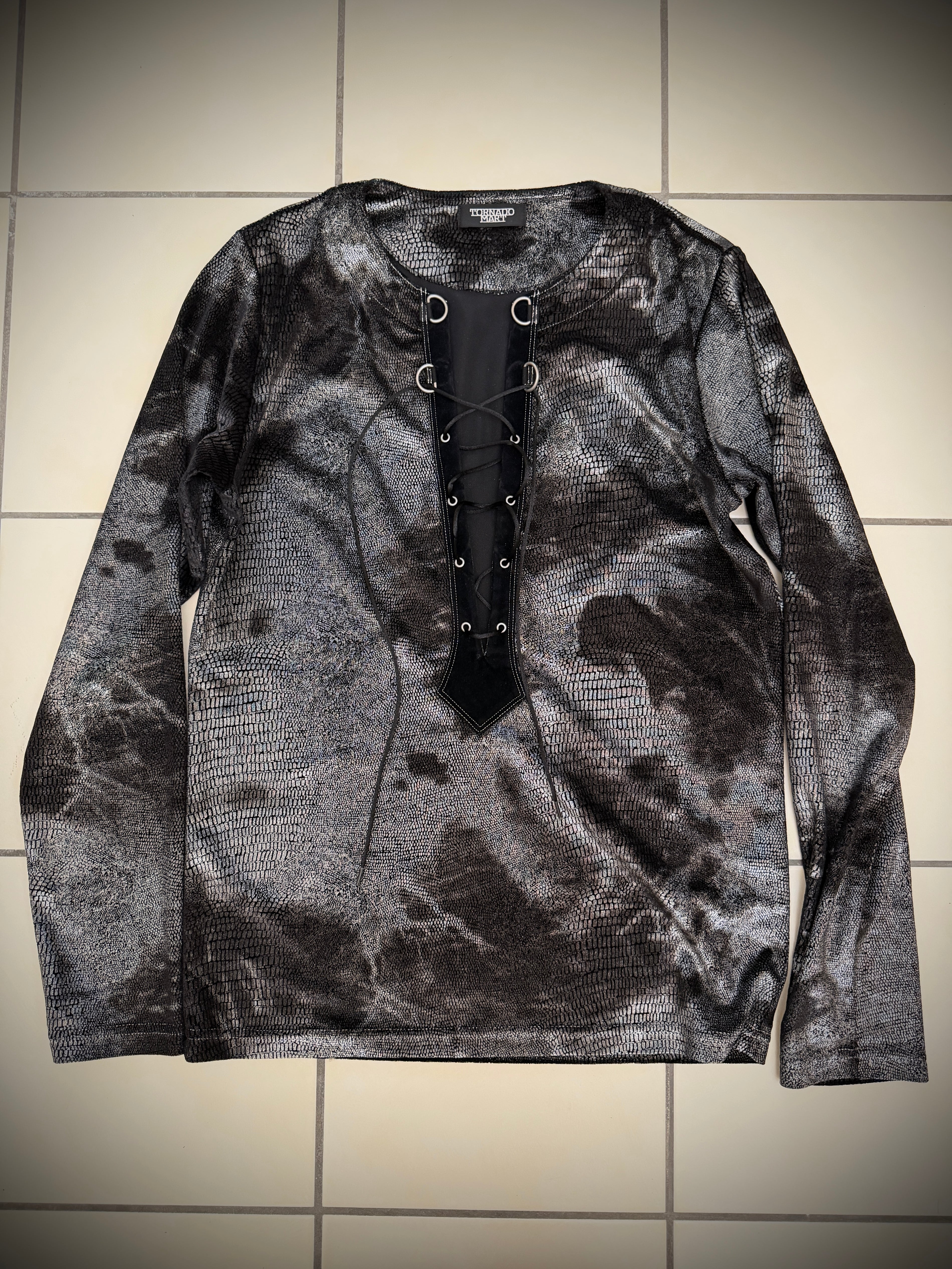 Tornado Mart Shiny Croc Micro Suede Laced Up Longsleeve