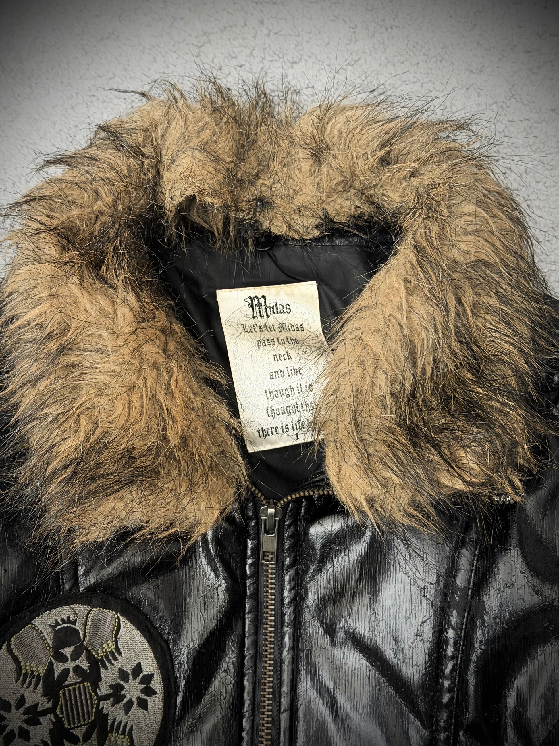 Midas Obsidian Patched Fur Jacket