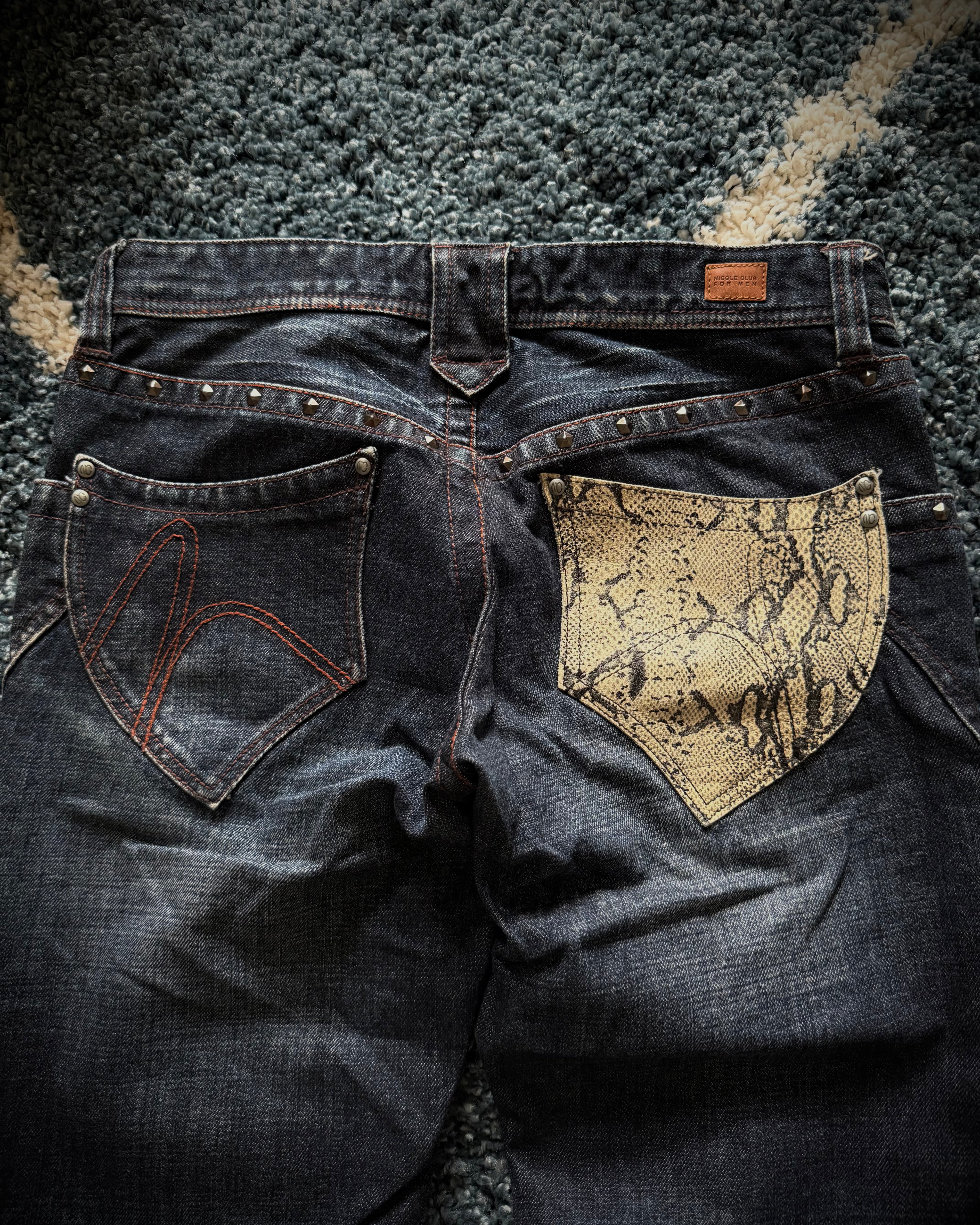 Nicole Club studded Snakeskin flared jeans