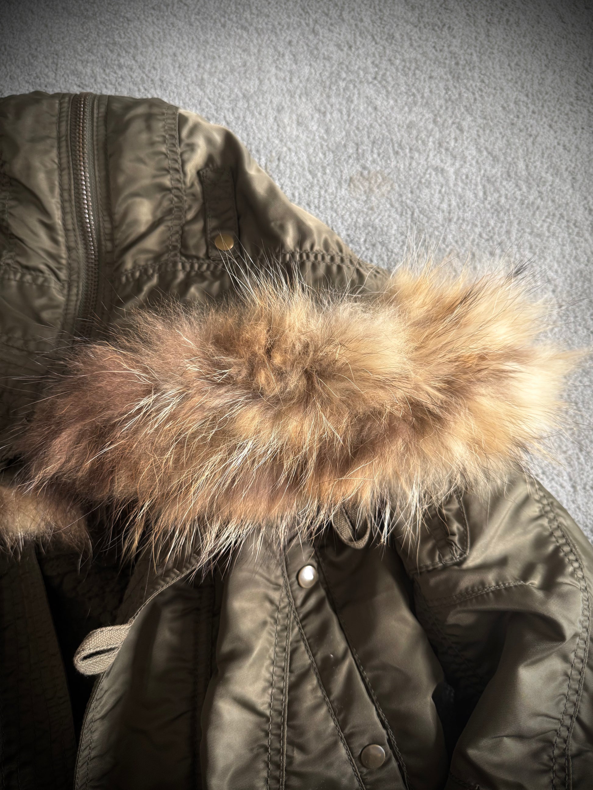 G.O.A Raccoon split fur coat wool interior