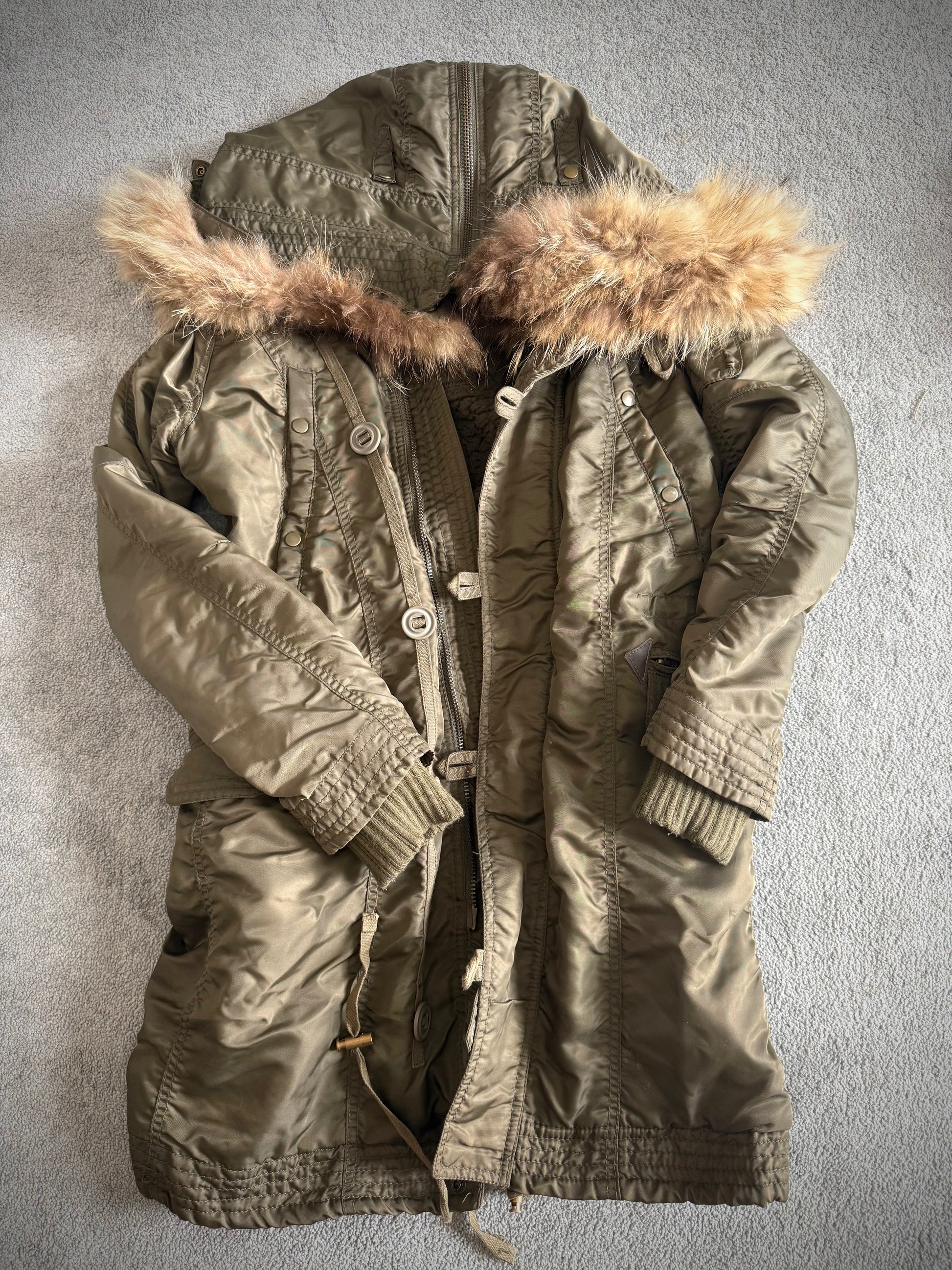 G.O.A Raccoon split fur coat wool interior