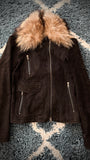 Luca Tram Detachable Fox Fur Double Rider Suede Jacket