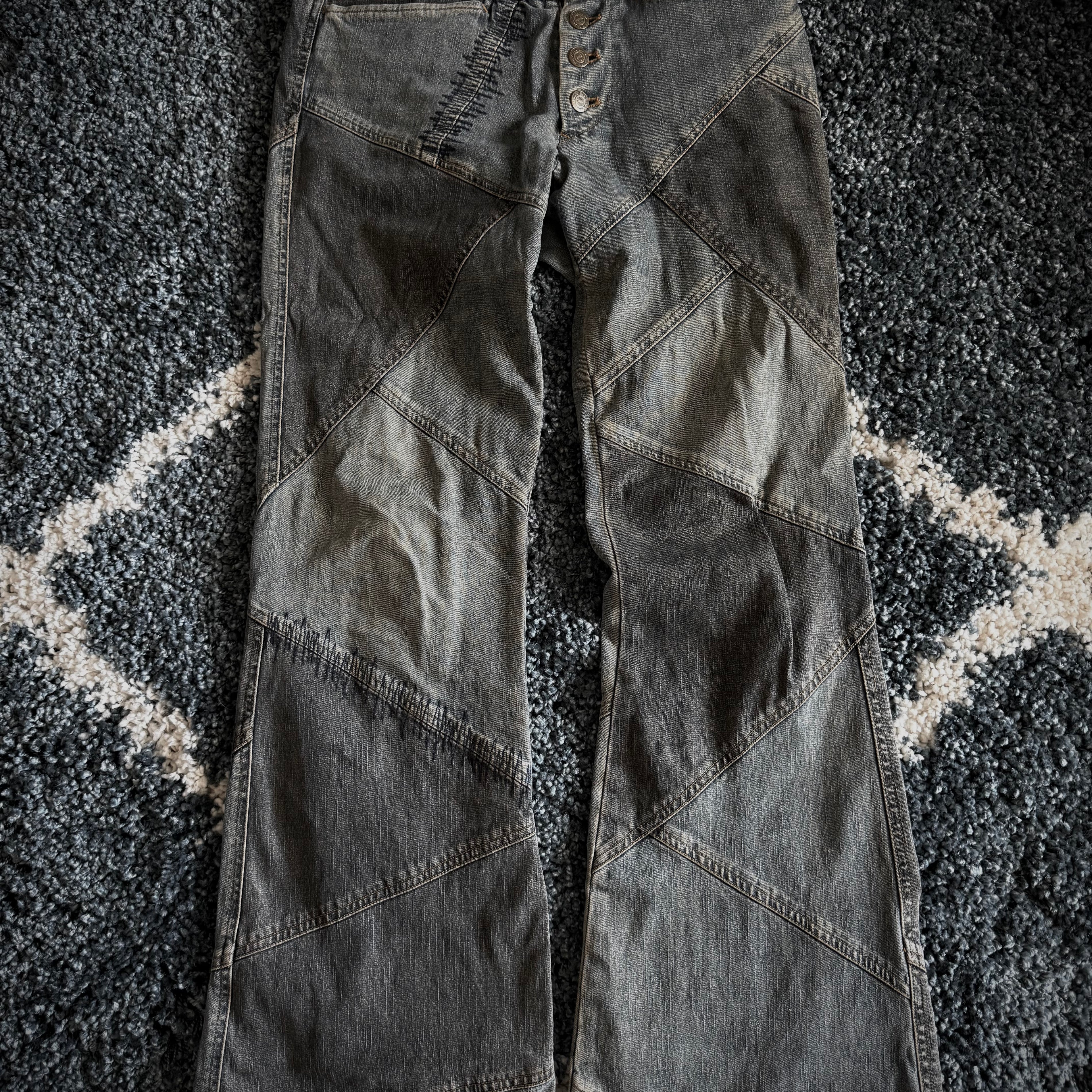 Tornado Mart Scar Stitched Patchwork Flared Denim