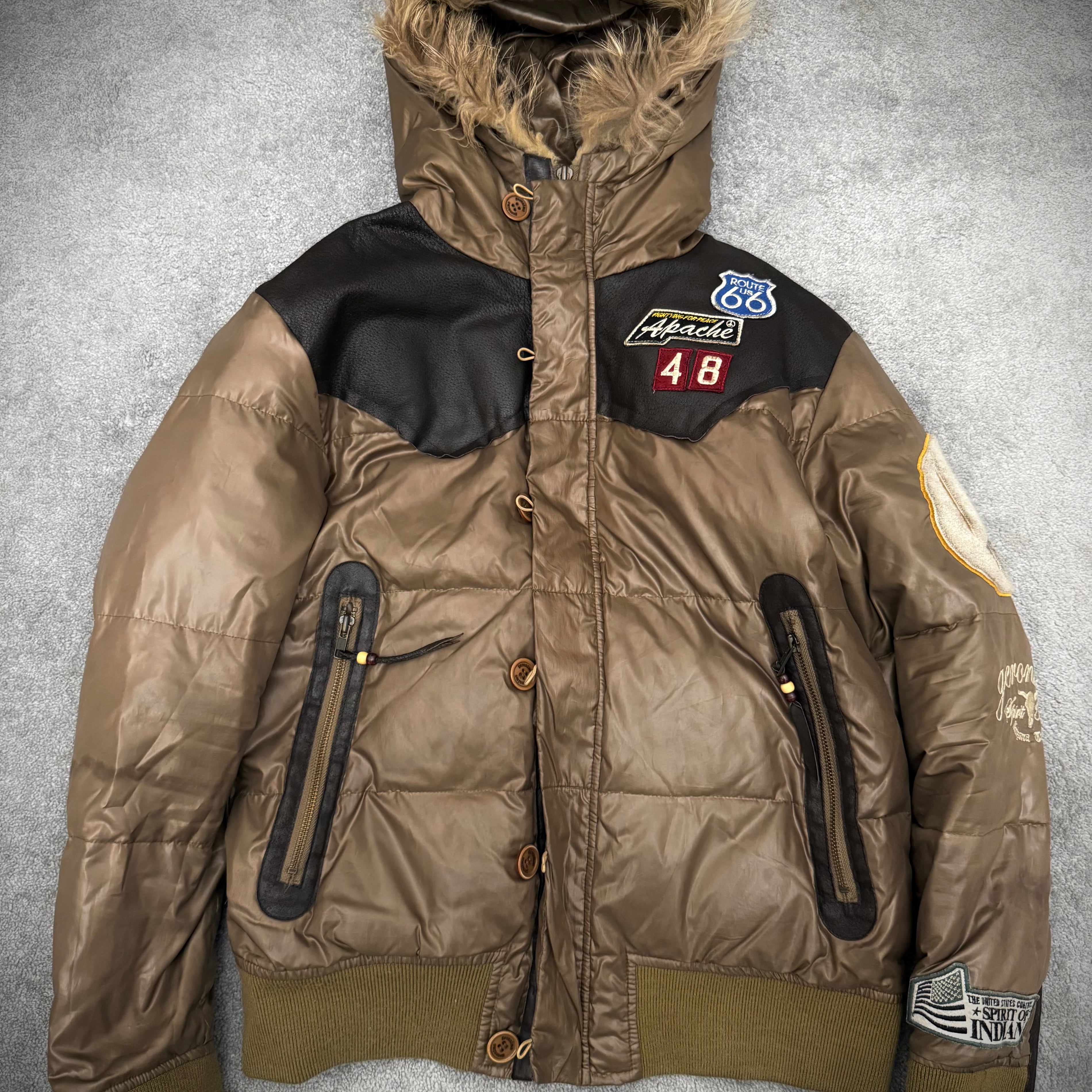 Geronimo fur puffer leather detailed jacket