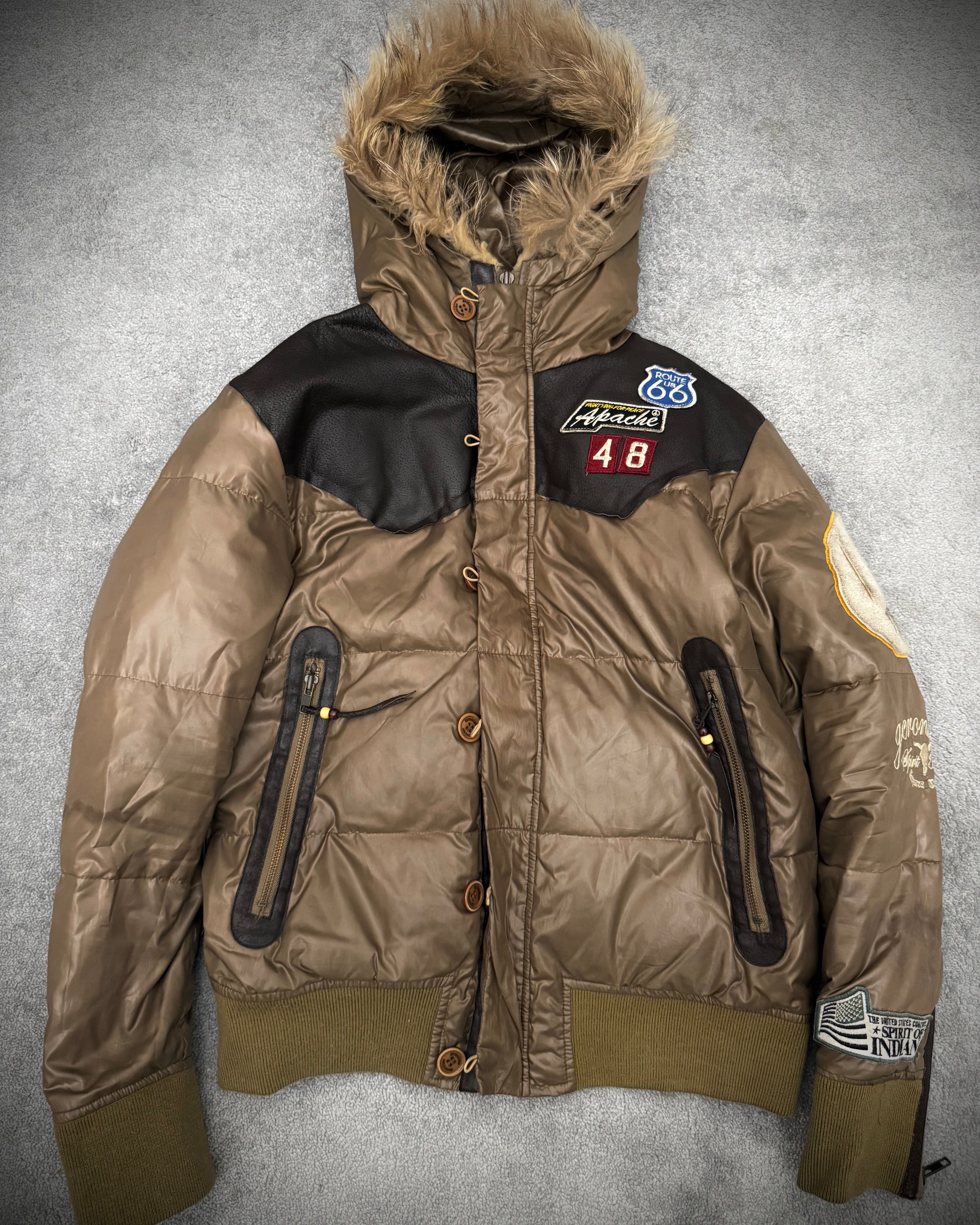 Geronimo fur puffer leather detailed jacket
