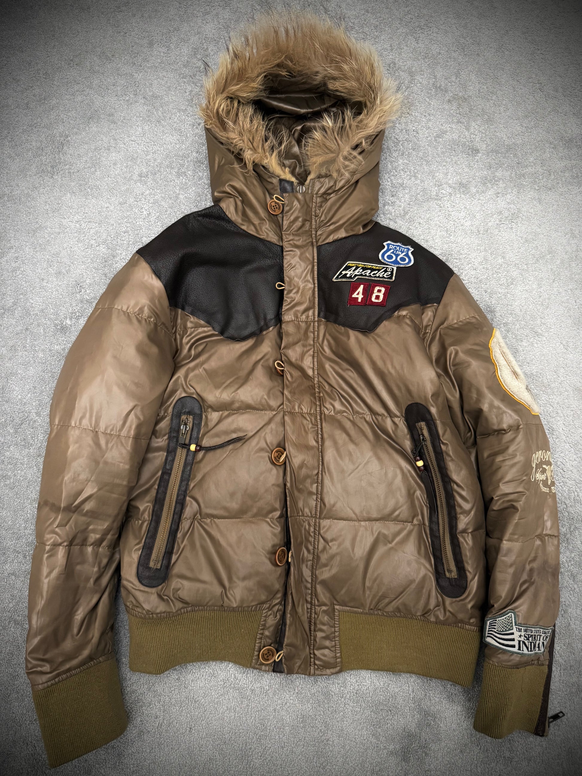 Geronimo fur puffer leather detailed jacket
