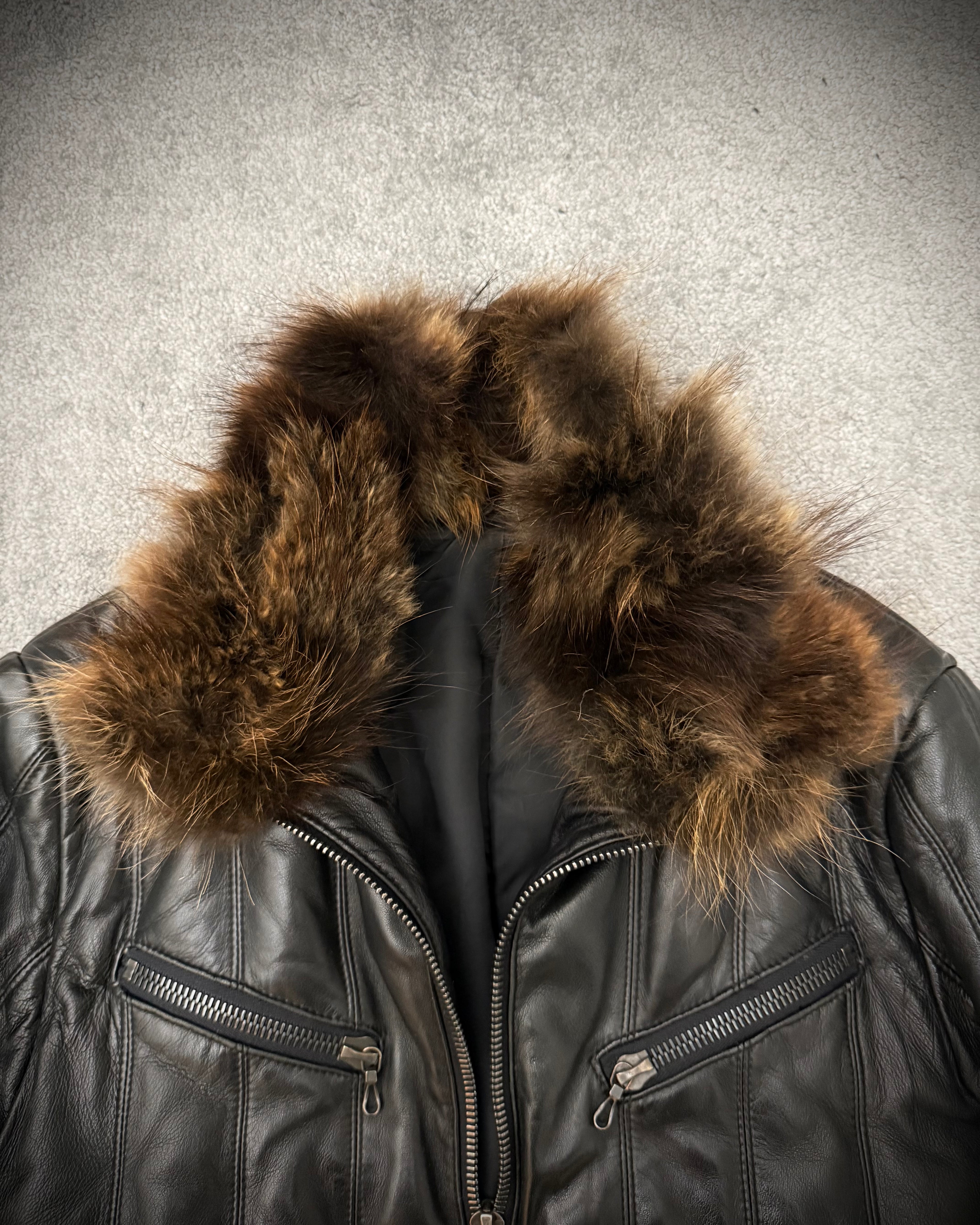 Shellac heavy leather puffer jacket