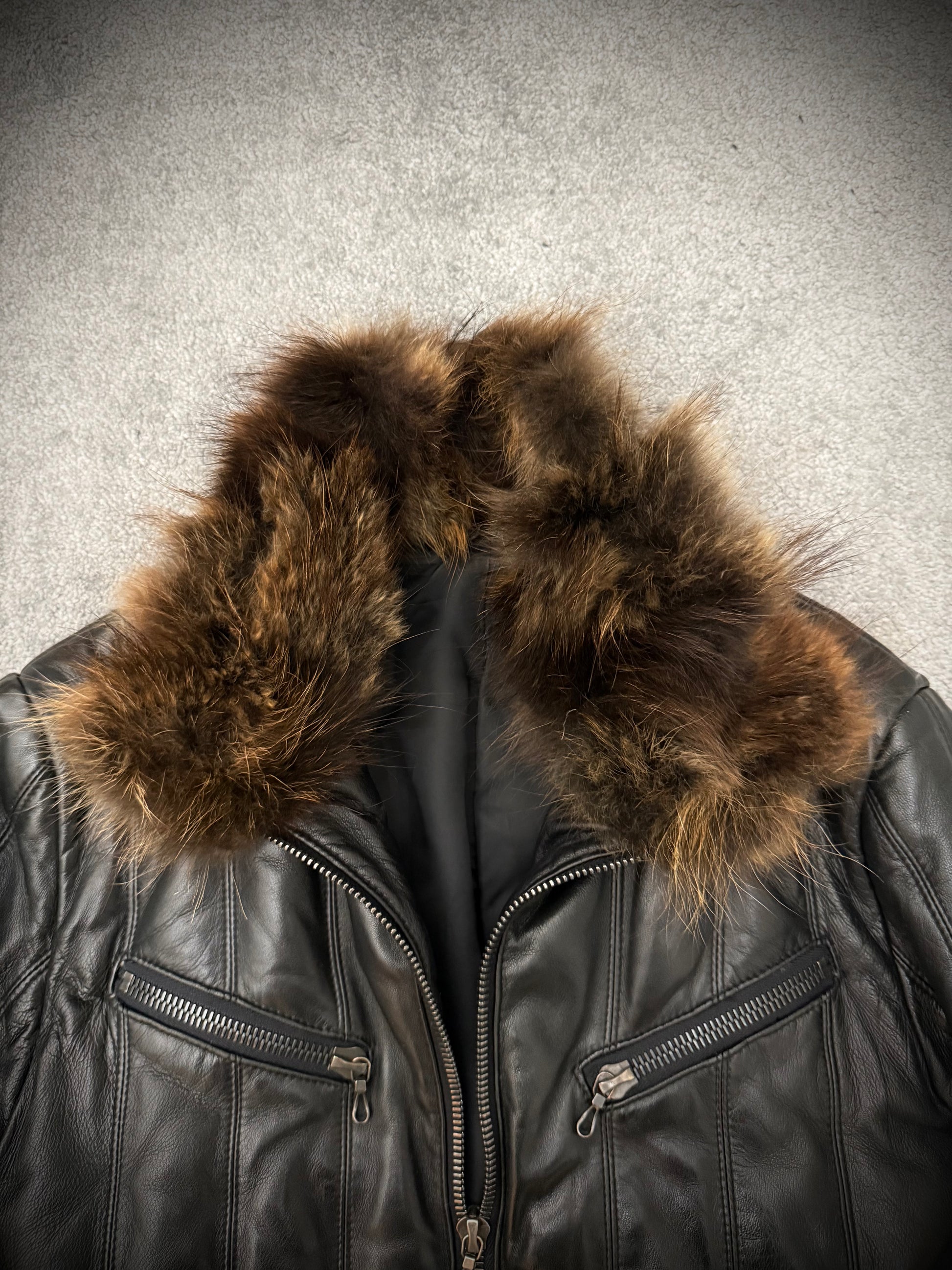 Shellac heavy leather puffer jacket