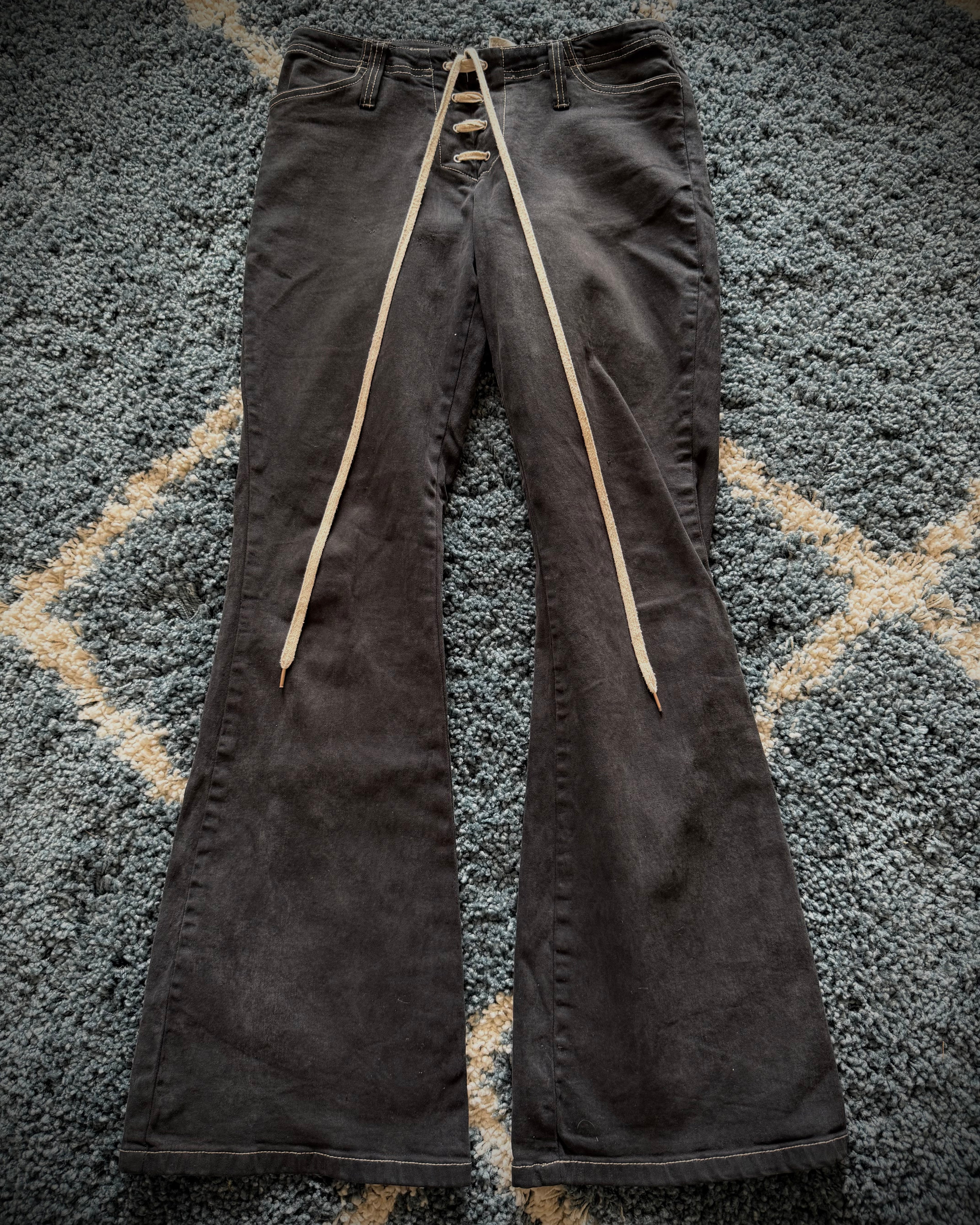 KIE Laced up leather pockets flared jeans