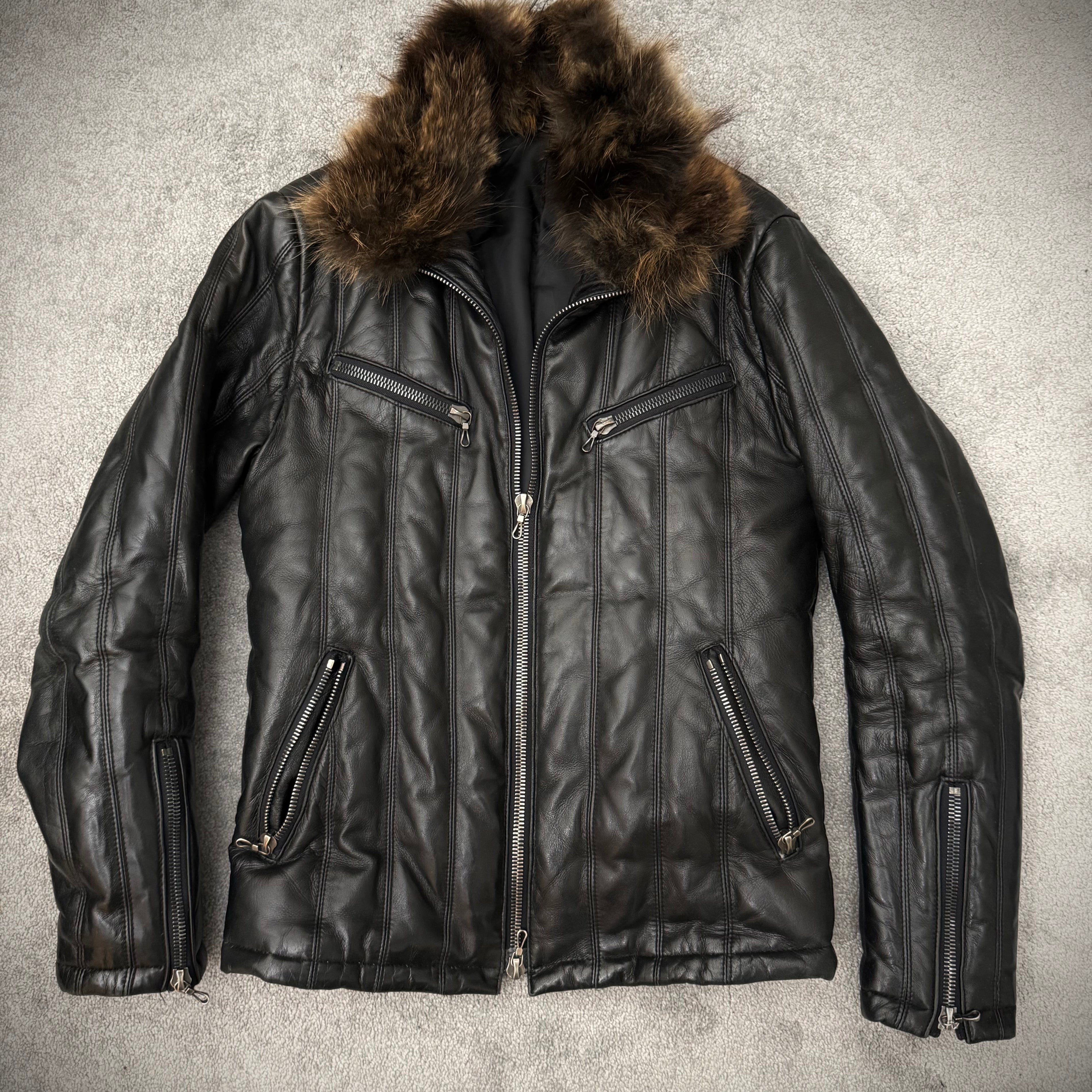 Shellac heavy leather puffer jacket