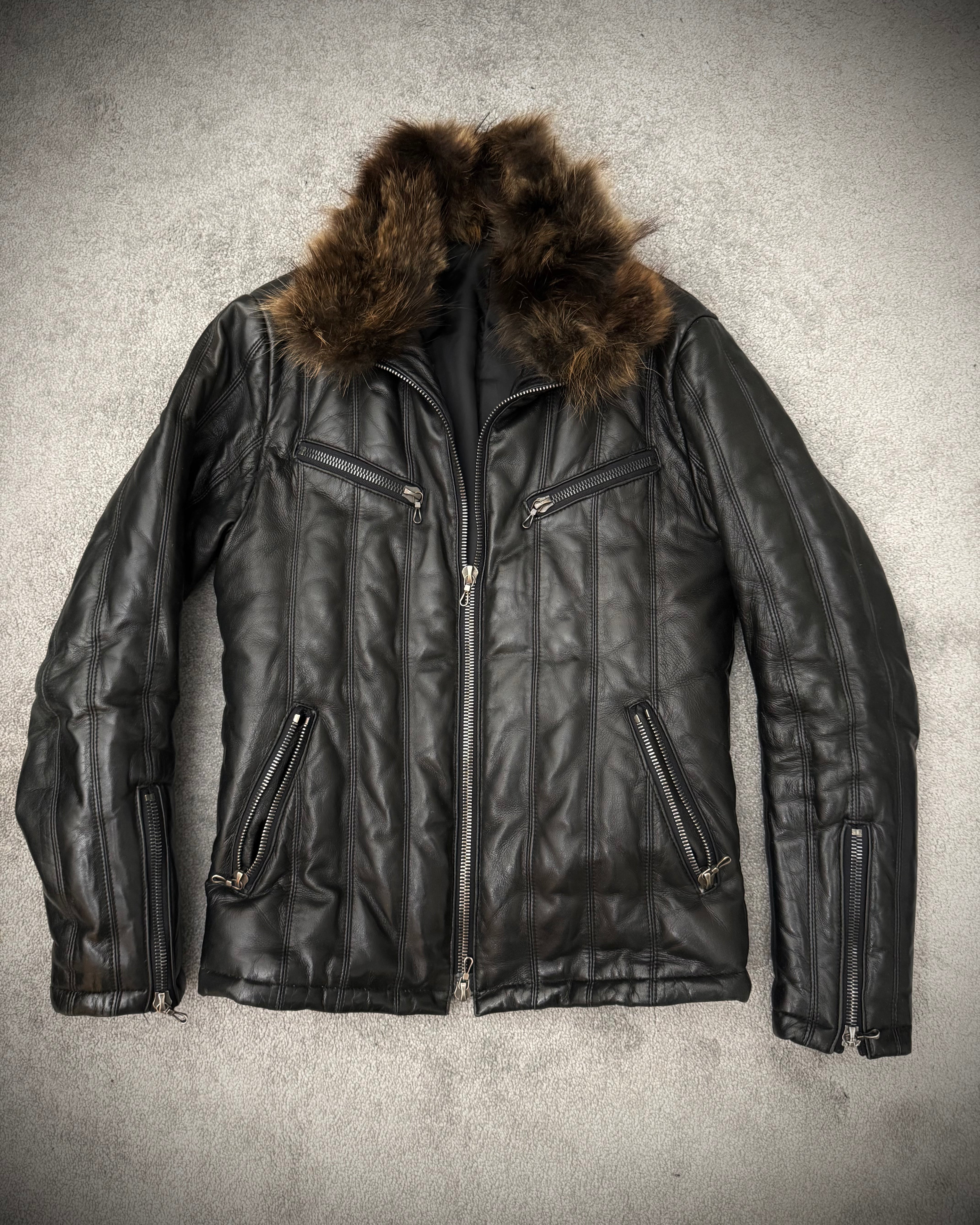 Shellac heavy leather puffer jacket